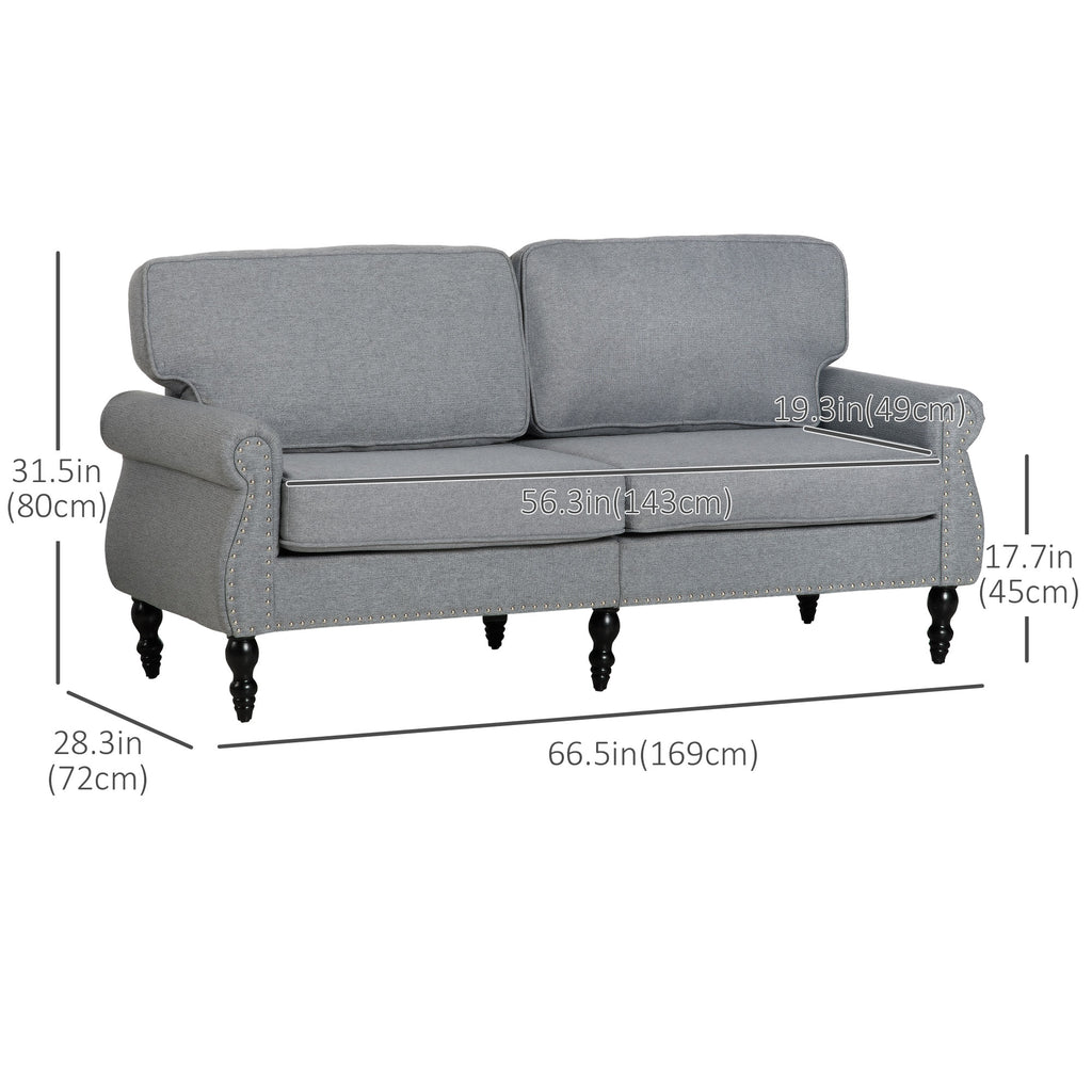 Stylish Midback Double Sofa with Sponge Padding, 2 Seater Sofa Couch, with Rubber Wood Leg, Grey