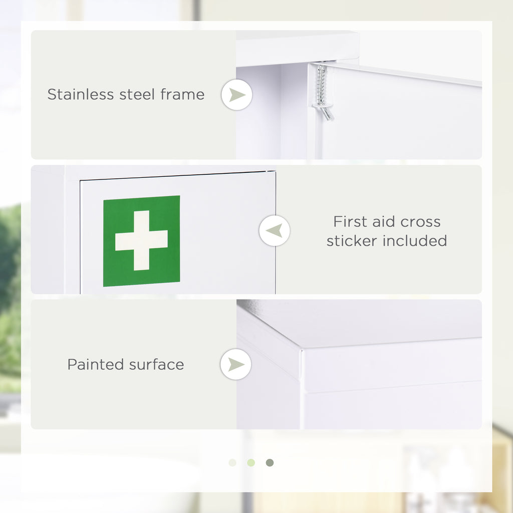 Lockable Medicine Cabinet, 3 Tier Steel Medical Wall Box with 2 Keys and Shelves for Bathroom, White