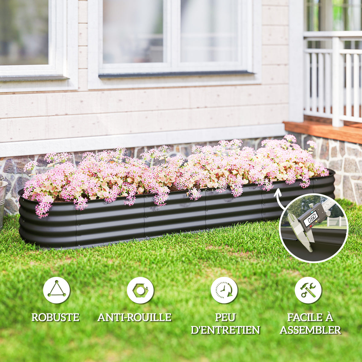 6.4 x 2 x 1ft Galvanized Raised Garden Bed Kit, Metal Planter Box with Safety Edging, Dark Grey