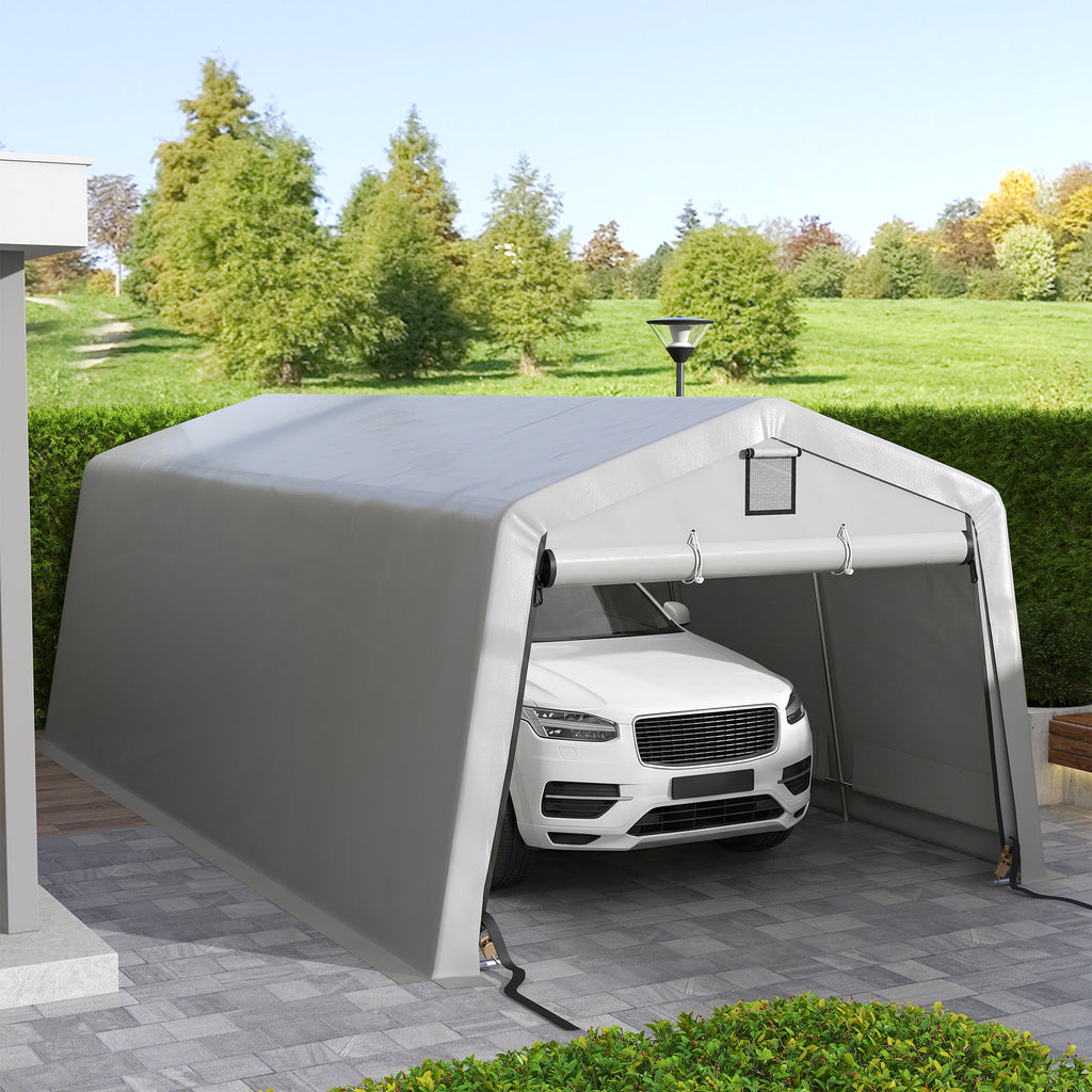 12' x 20' Portable Garage, Heavy Duty Carport Canopy with Ventilation Windows and Large Roll-up Door, Black
