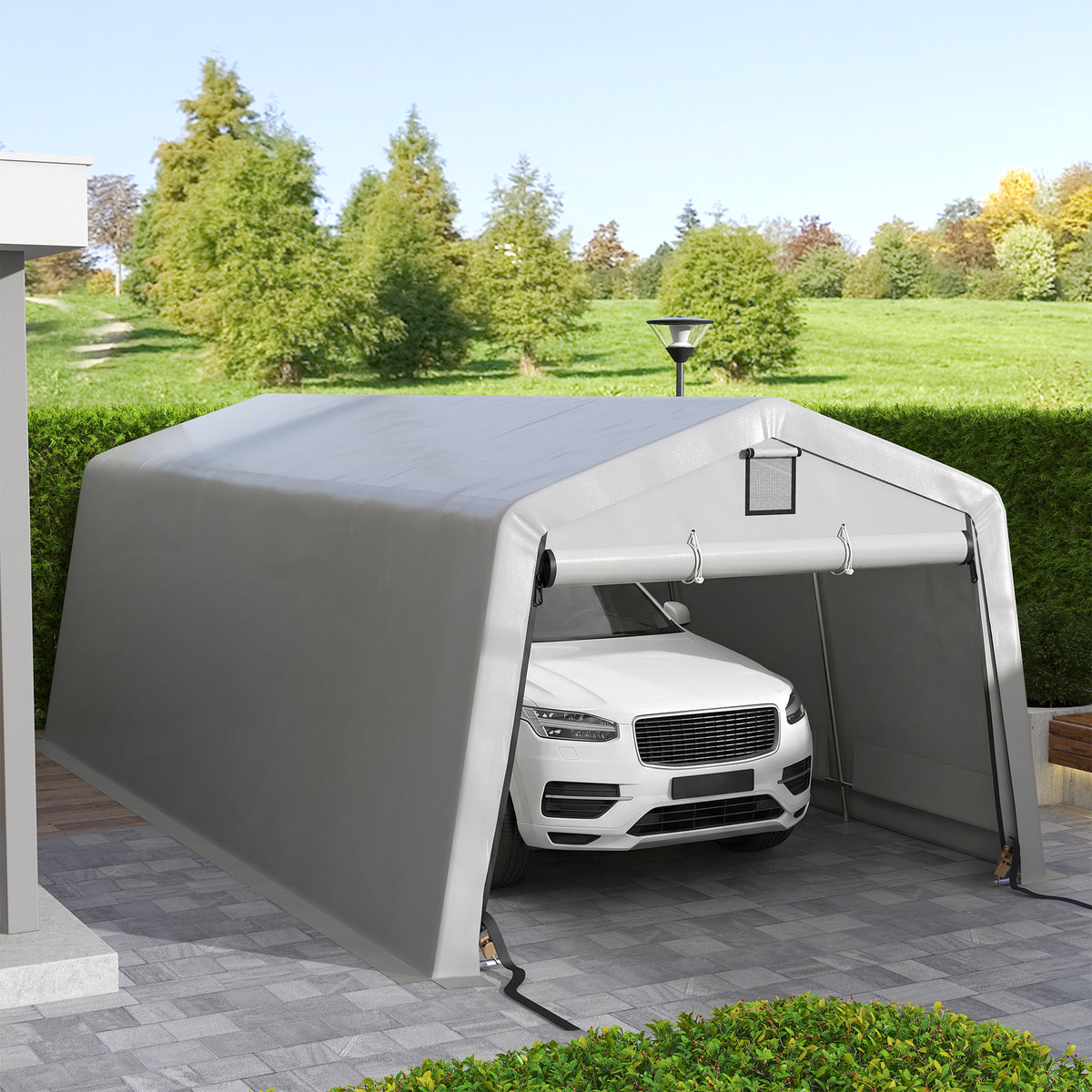 12' x 20' Portable Garage, Heavy Duty Carport Canopy with Ventilation Windows and Large Roll-up Door, Black