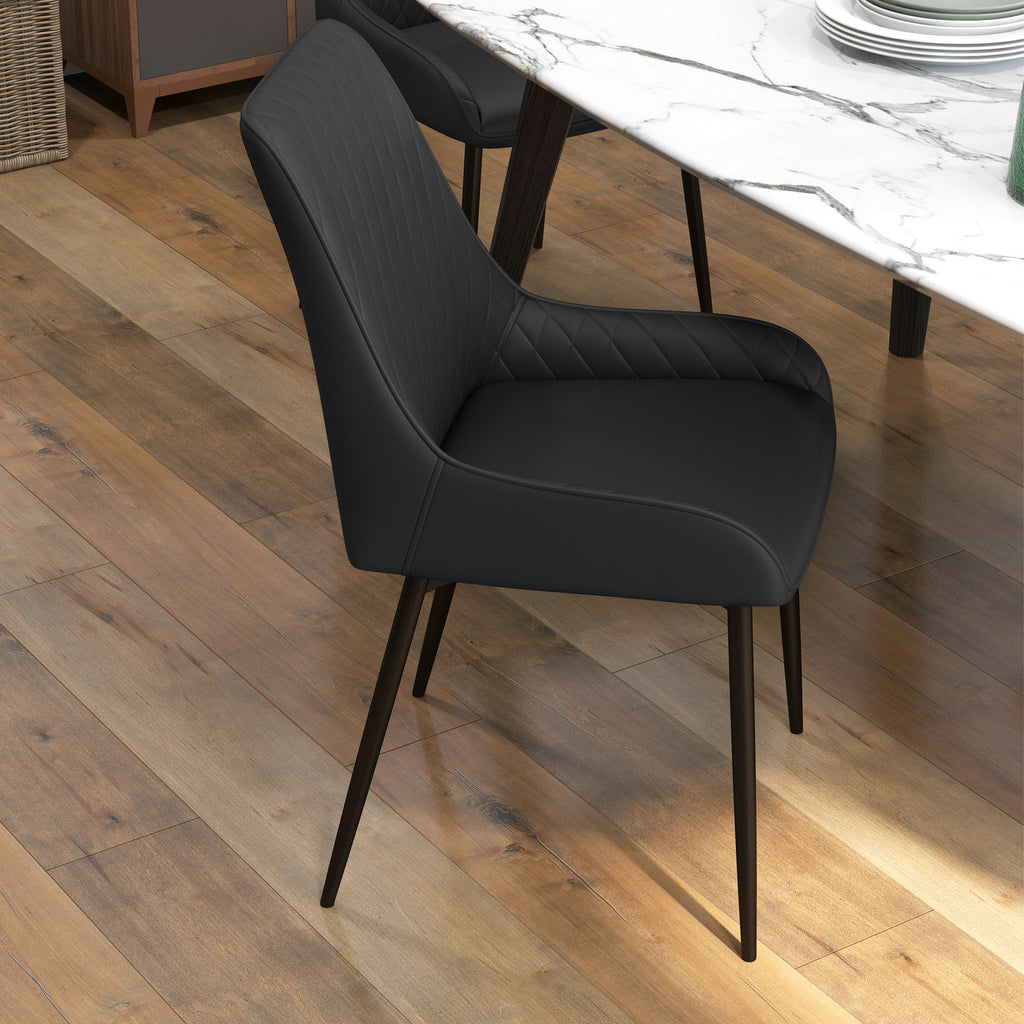 Modern Dining Chairs PU Leather Metal Legs Set of 4 Kitchen Chairs Living Room Quality Design Mid-Class Black