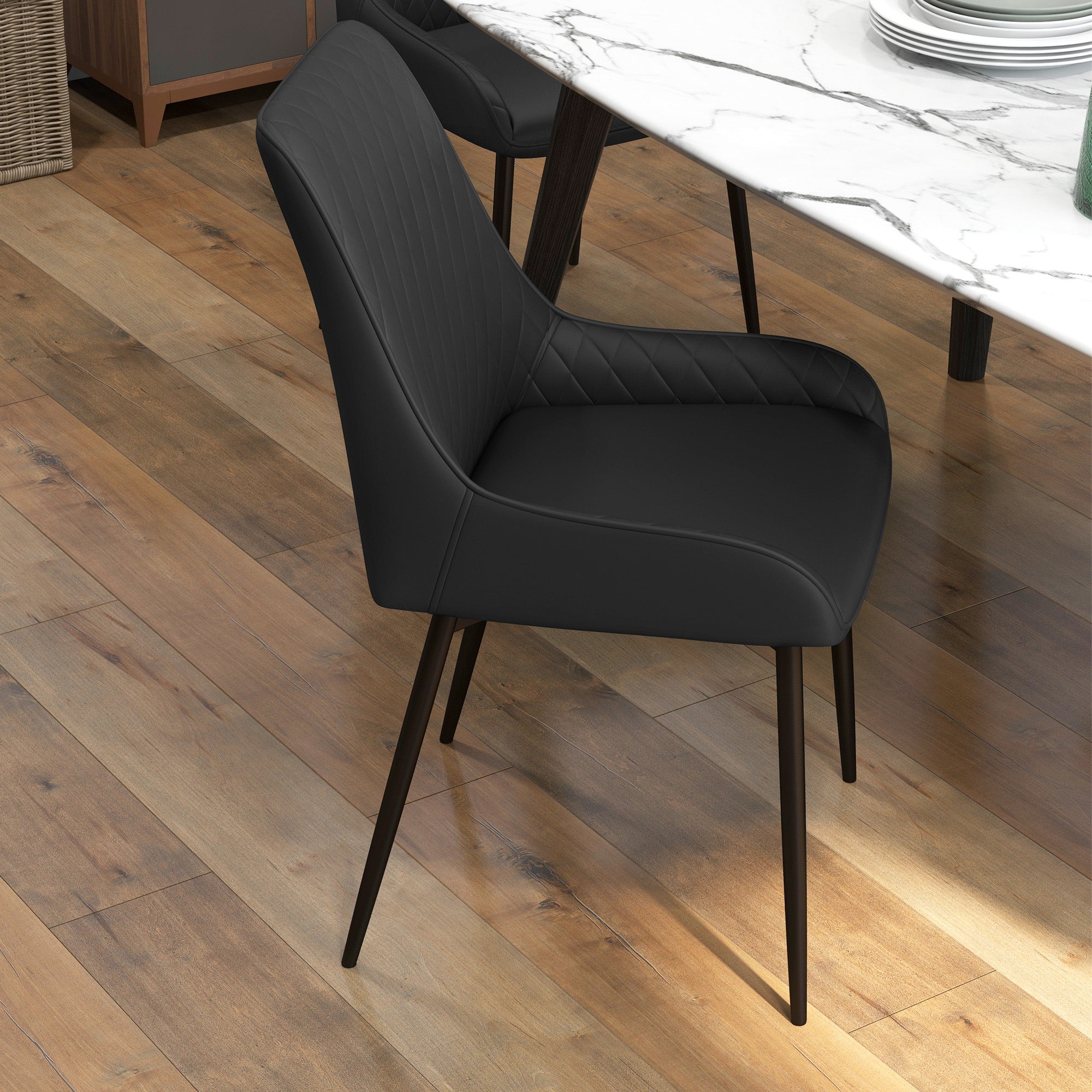 Modern Dining Chairs PU Leather Metal Legs Set of 4 Kitchen Chairs Living Room Quality Design Mid-Class Black