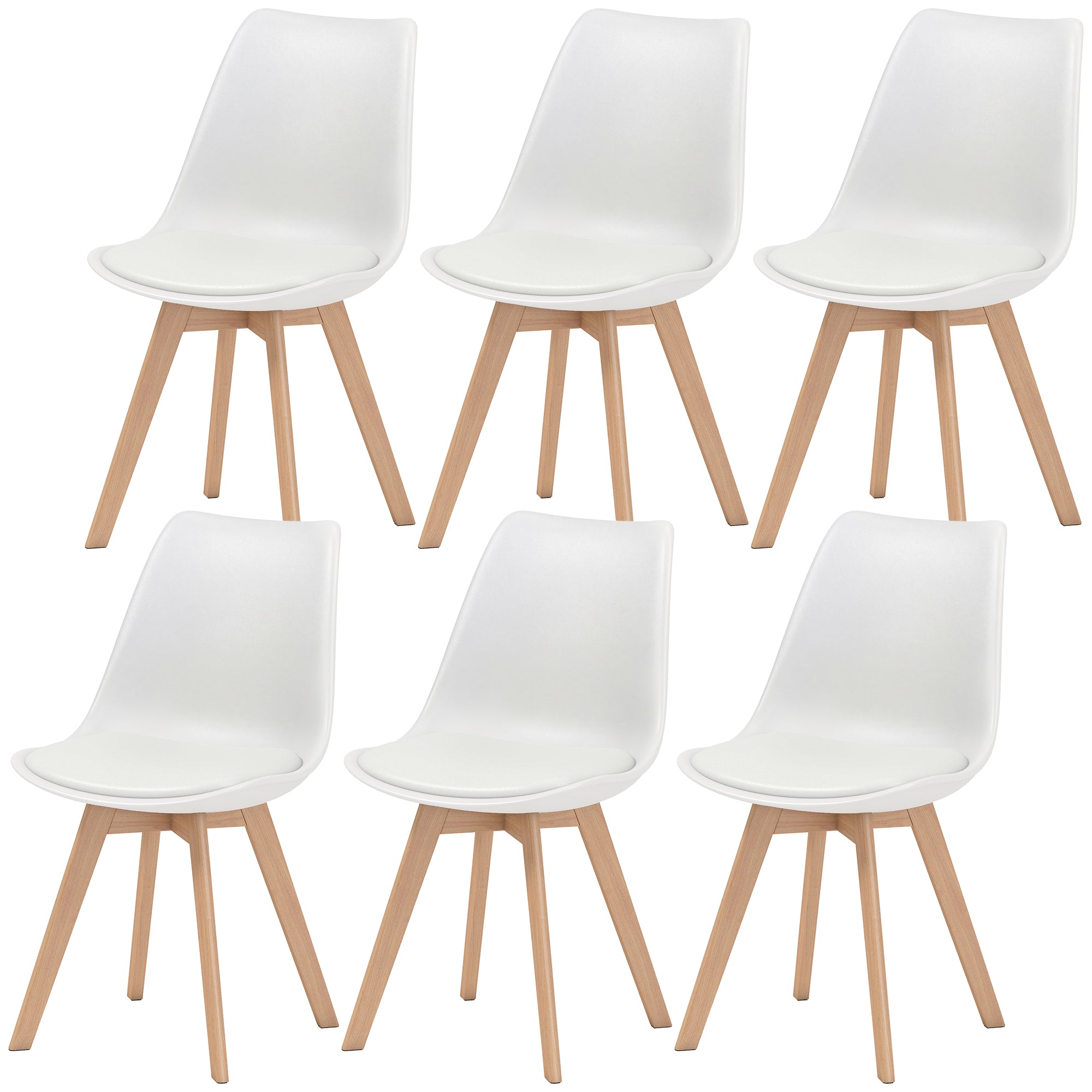 Modern Dining Table Chairs Set of 4, Rubber Wood Kitchen Table Chairs with PU Leather Cushion for Living Room, Bedroom