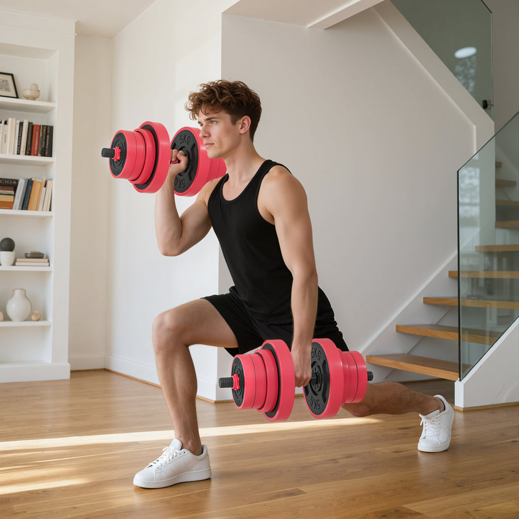 Soozier 66lbs 4-in-1 Adjustable Weight Dumbbell Set, Barbell, Kettlebell, Push Up Stand, Red