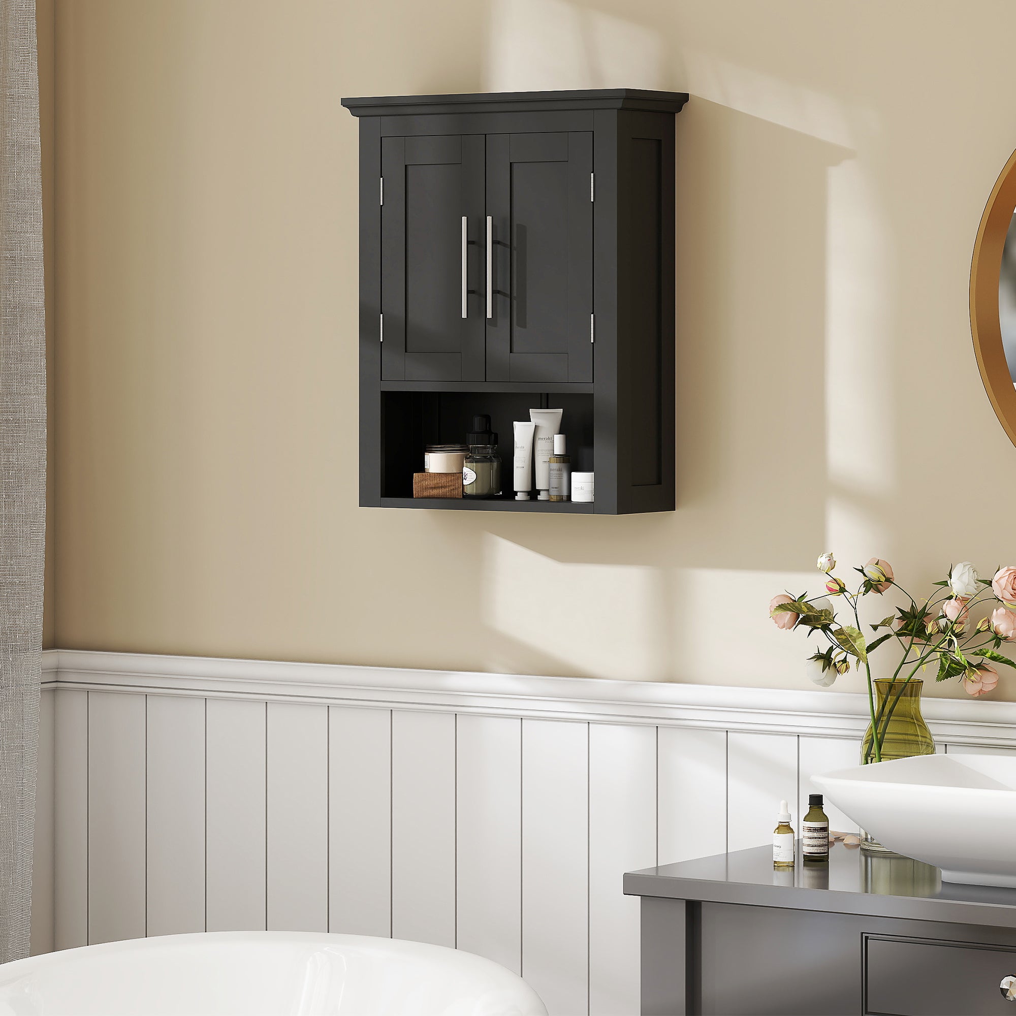 Bathroom Wall Cabinet, Medicine Cabinet, Toilet Storage Cabinet with Shelf for Living Room and Entryway, White