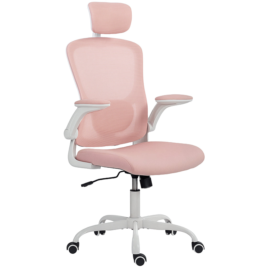 Ergonomic Office Chair, Mesh Desk Chair with Adjustable Headrest, Lumbar Support and Height, Flip-Up Armrests, Pink