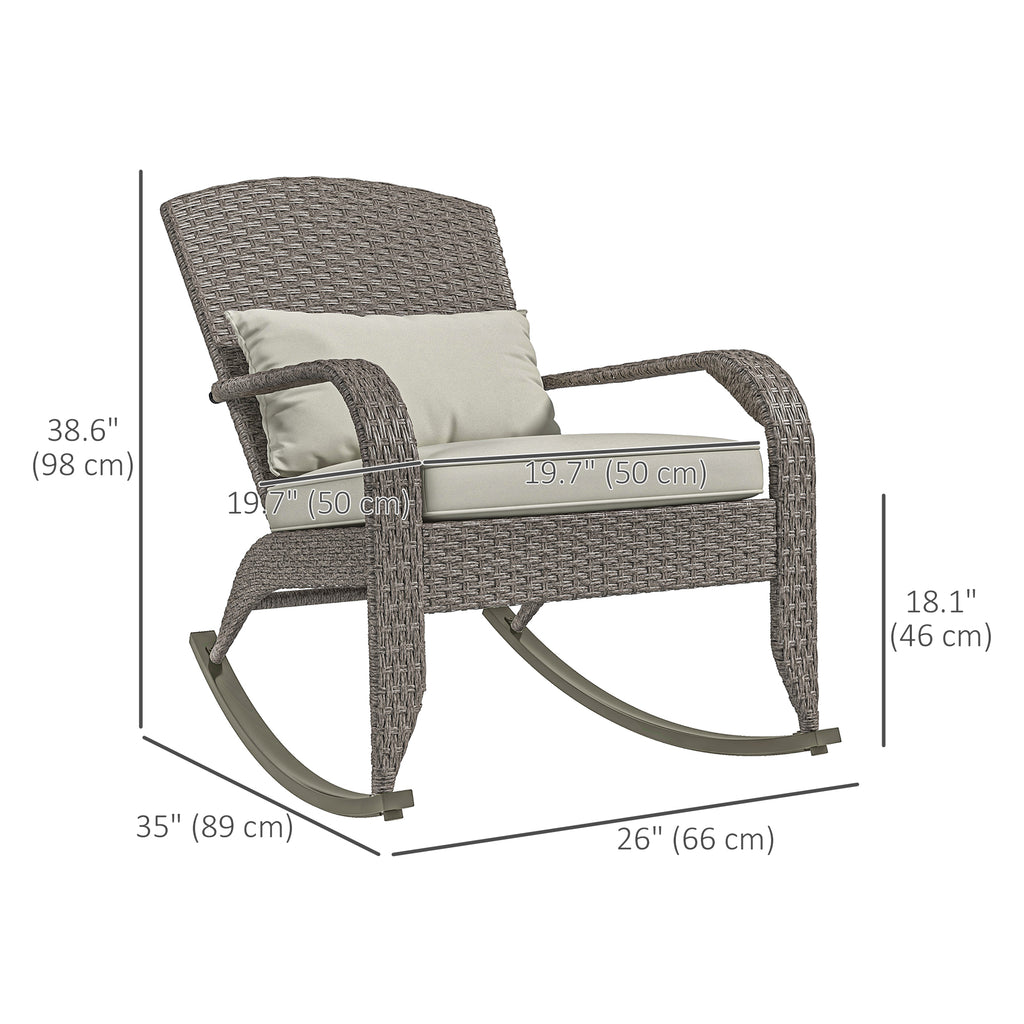 Adirondack Chair, Outdoor Wicker Rocking Chair with High Back, Seat Cushion and Pillow for Porch, Balcony, Cream White