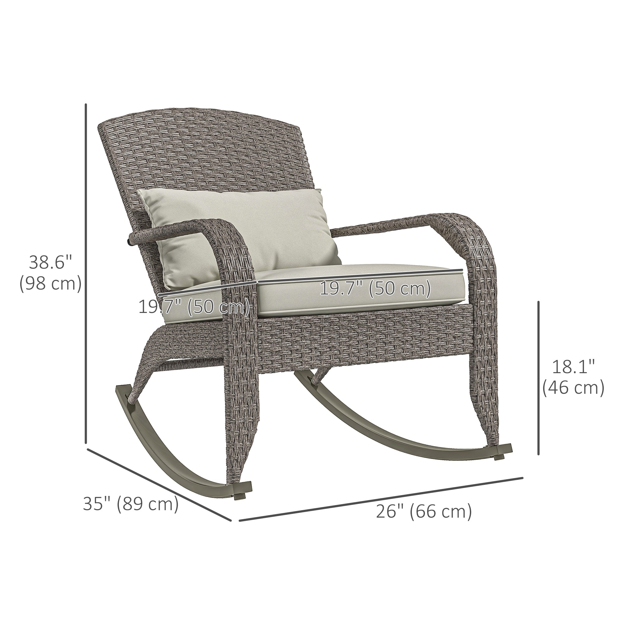 Adirondack Chair, Outdoor Wicker Rocking Chair with High Back, Seat Cushion and Pillow for Porch, Balcony, Cream White