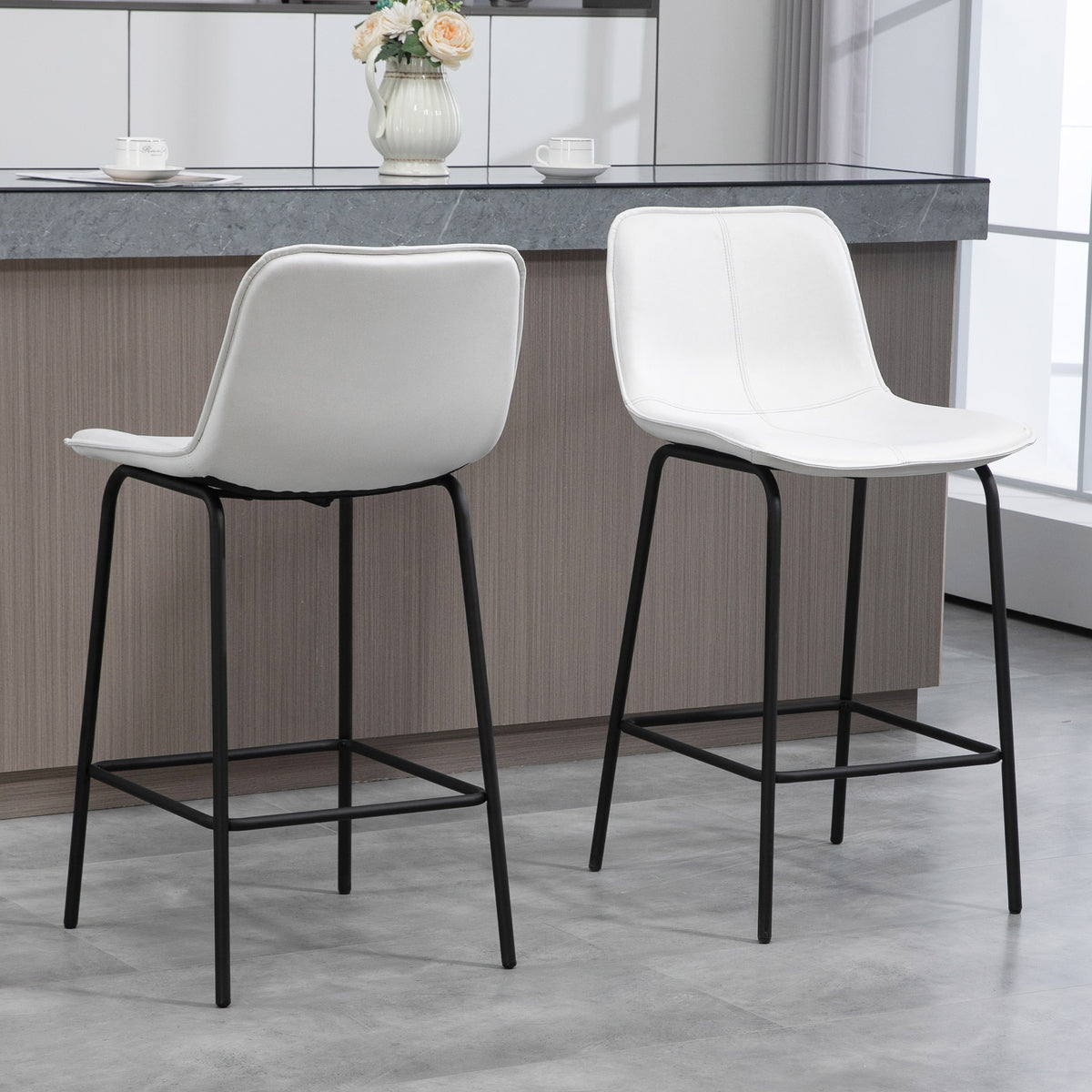 Bar Stools Set of 2, Upholstered Counter Height Bar Chairs, Kitchen Stools with Steel Legs