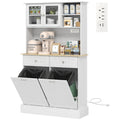 Kitchen Cabinet with Charging Station, 2 Tilt Out Cabinets, Microwave Stand, Freestanding Kitchen Pantry Cabinet, White