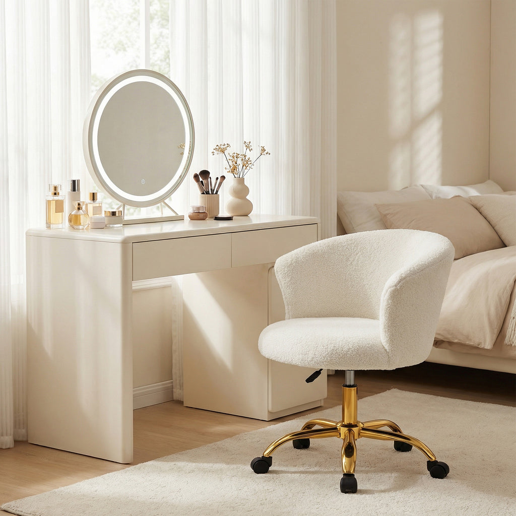 ብዘይ ክንዲ ኢድ ኦፊስ ወንበር፣ ለስላሳ ኮምፒውተር ዴስክ ወንበር ምስ ተቐያያሪ ቁመት፣ ዞራሪ ዊልስ፣ ማእከላይ ድሕሪት፣ ወርቂ
