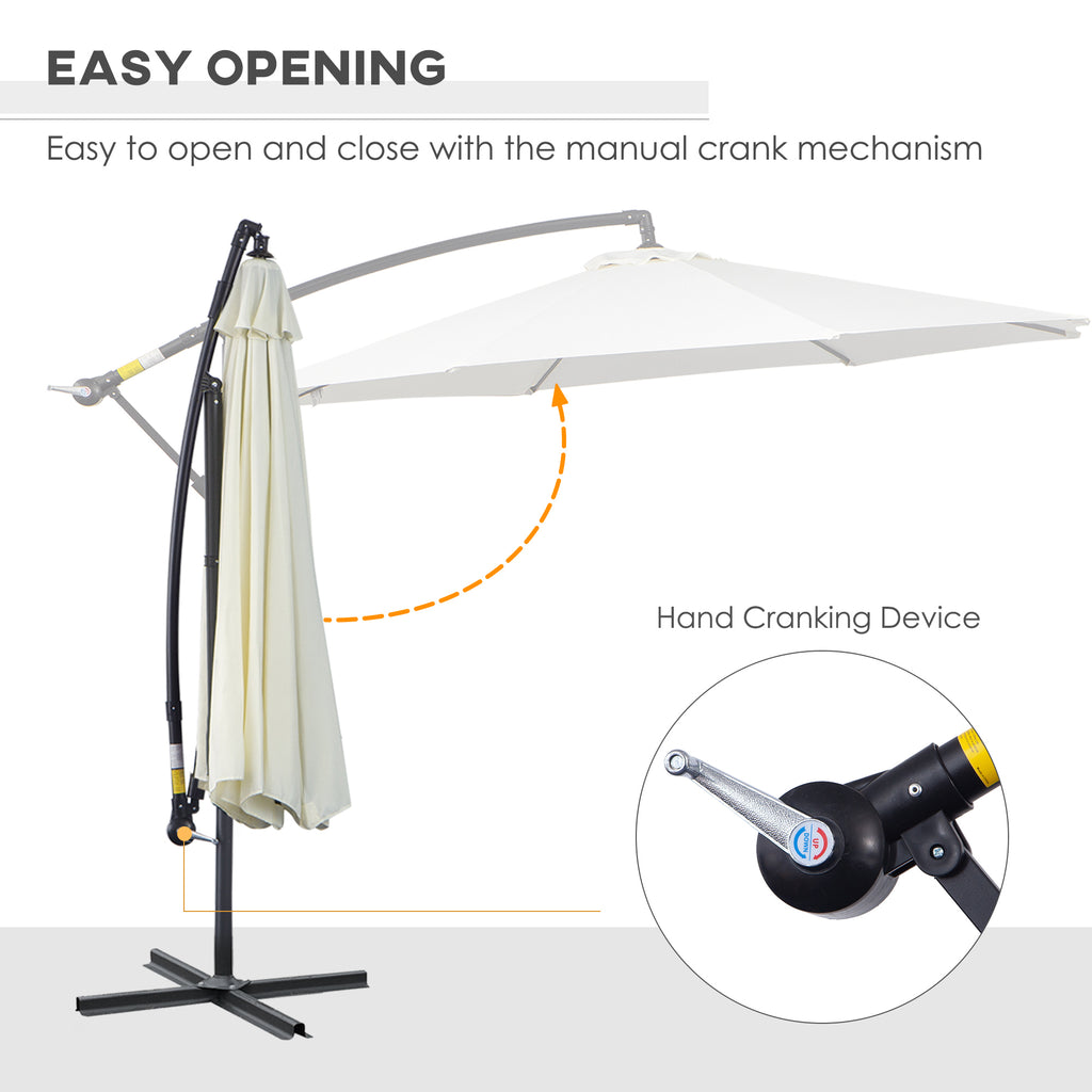9.7ft Offset Patio UmbrellaCantilever Parasol with Crank Handle, 8 Ribs and Cross Base for Outdoor, Sun Shade, Cream