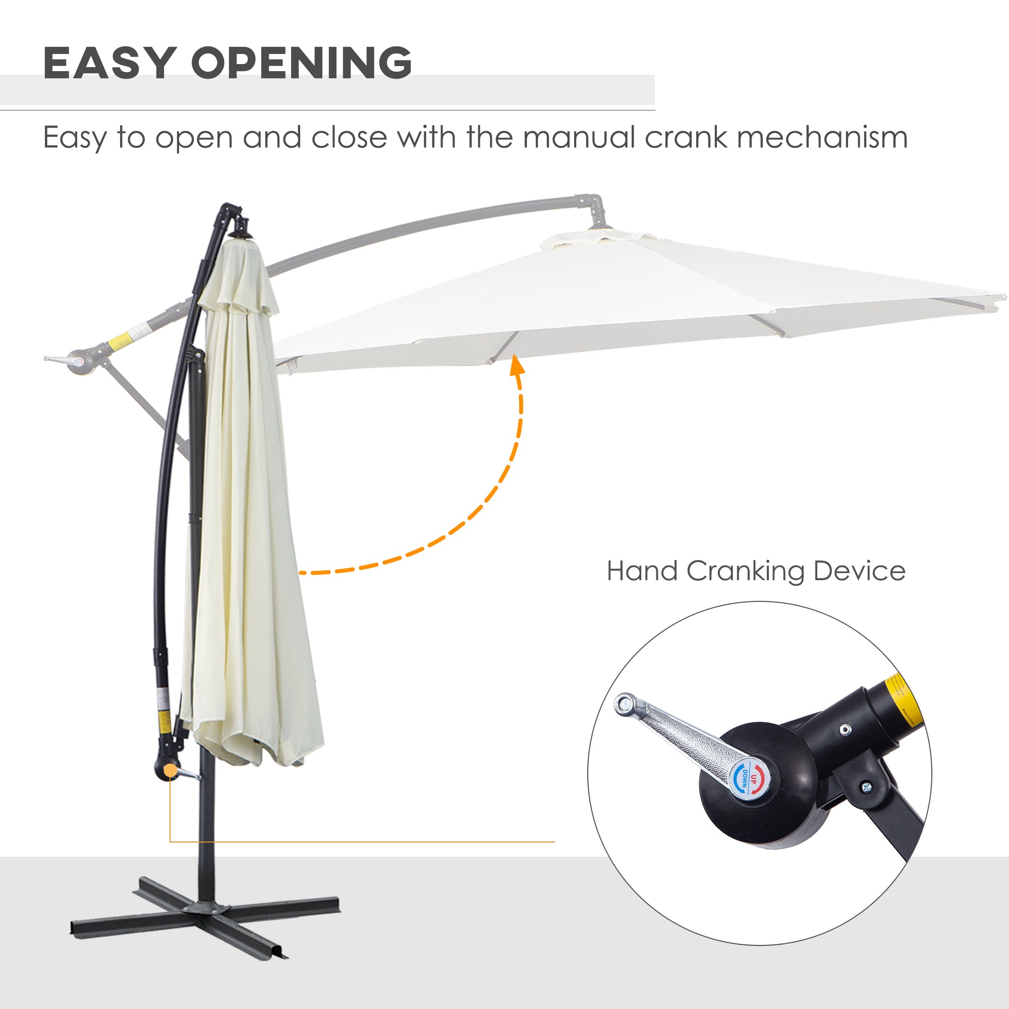 9.7ft Offset Patio UmbrellaCantilever Parasol with Crank Handle, 8 Ribs and Cross Base for Outdoor, Sun Shade, Cream