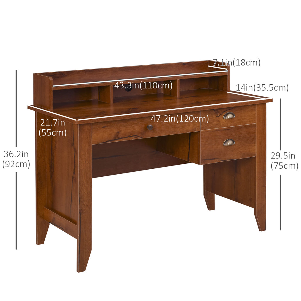Study Table with Storage Hutch, Drawers, Shelf, Home Office Writing Table Study Workstation with Cable Management, Brown