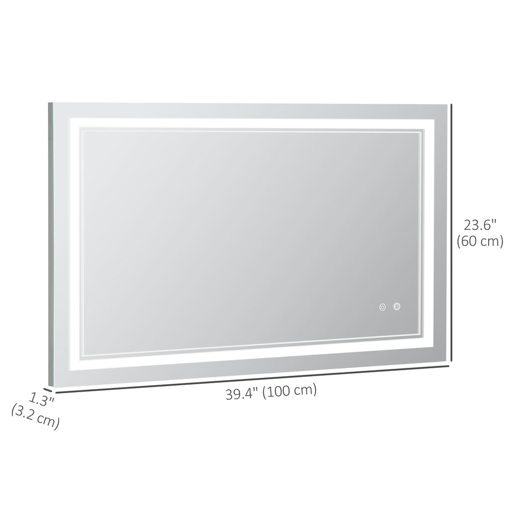 40" x 24" መስተዋት ሽንት ቤት LED፣ ዝተመርጸ ብርሃን ዘለዎ ኣብ መዓርፎ ዝተሰቀለ መስተዋት፣ ምስ 3 ሕብሪ፣ ብልህ ምትንካፍ፣ ፕላግ-ኢን፣ ቀጥ ወይ ጐንጐን ዝተሰቀለ
