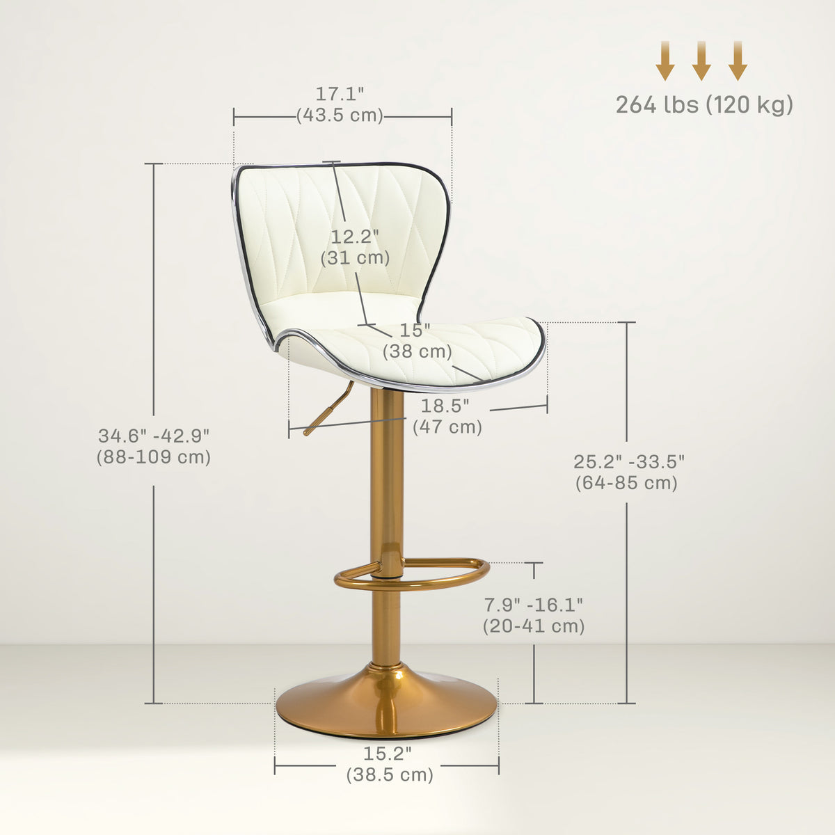 Counter Height Bar Stools Set of 2, Adjustable Height Bar Chairs with Swivel Seat, PU Leather Upholstery