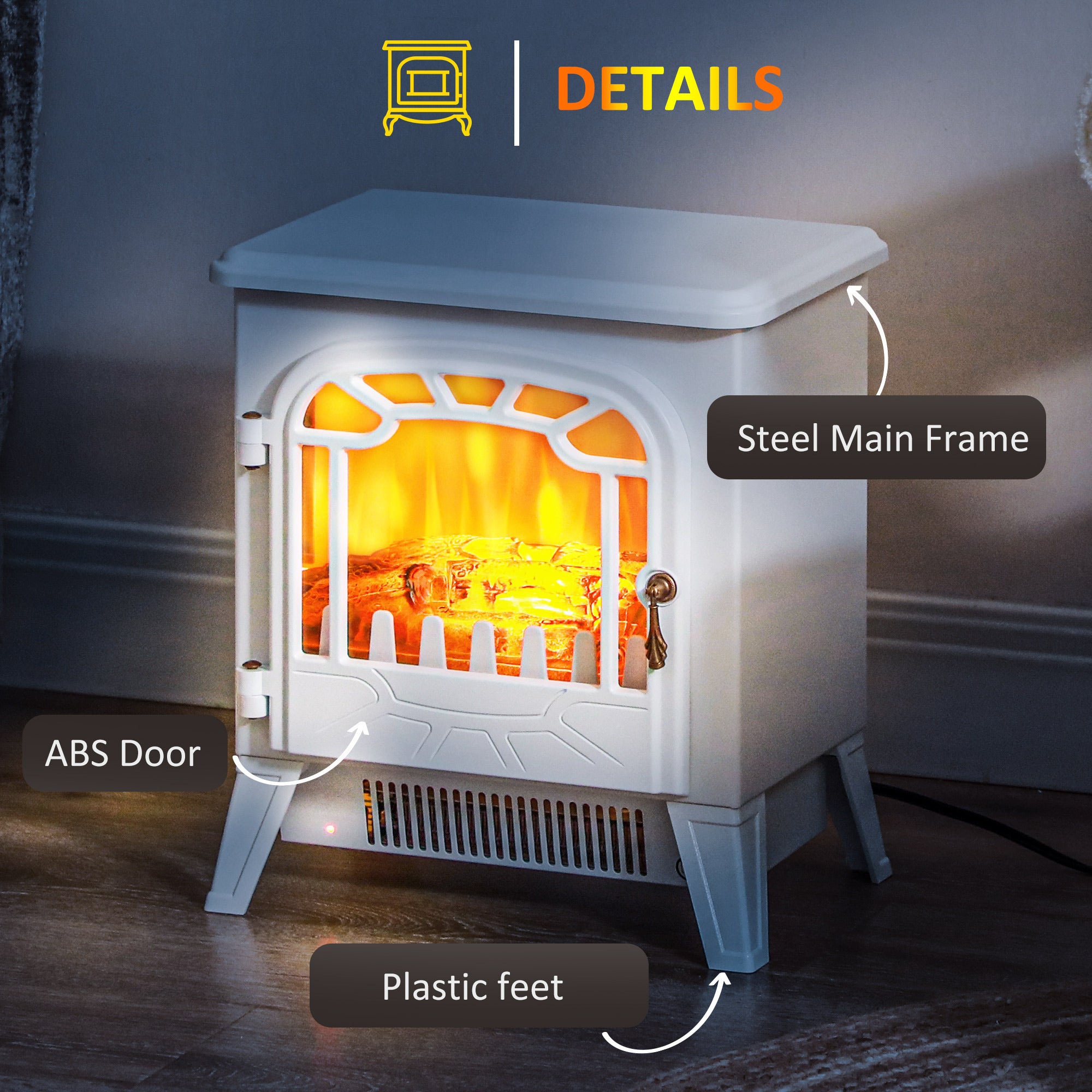 Freestanding Electric Fireplace Stove Heater with Overheat Protection and Realistic Flame Effect, 750W/1500W, White