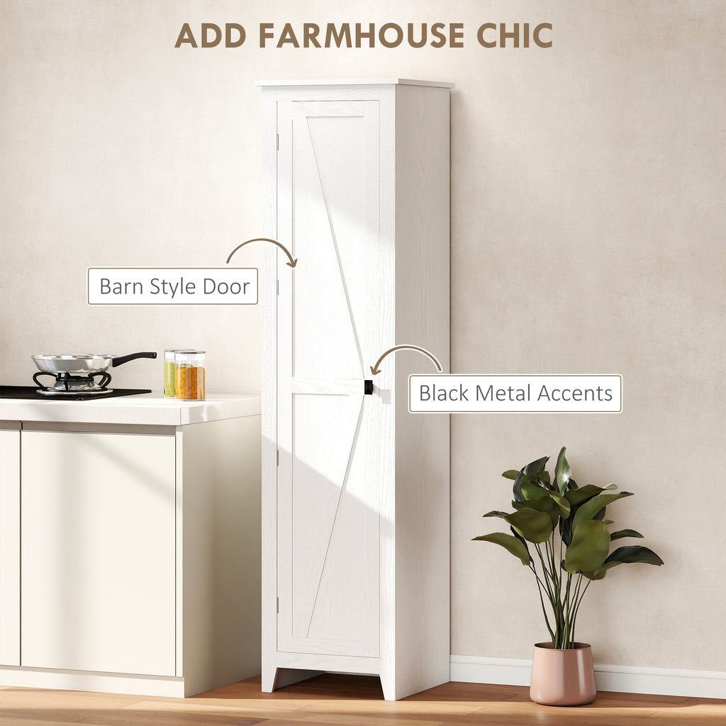 48" Farmhouse Kitchen Pantry Storage Cabinet with Barn Door, Kitchen Pantry Cabinet with Adjustable Shelves, White