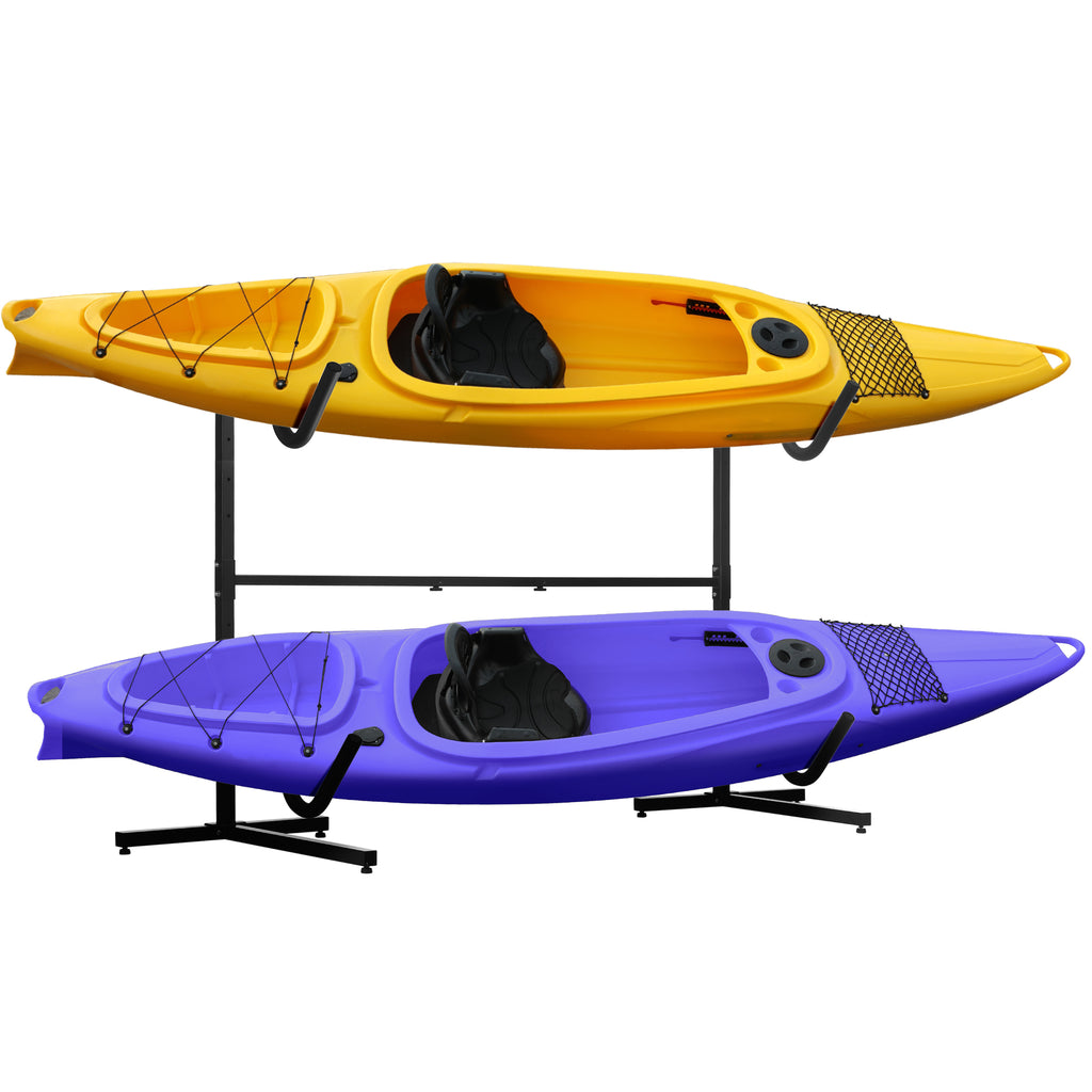 Soozier Freestanding Kayak Storage Rack with Adjustable Length, Heavy Duty Dual Kayak, SUP, Canoe, Paddleboard Rack for Indoor, Outdoor, Garage, Dock