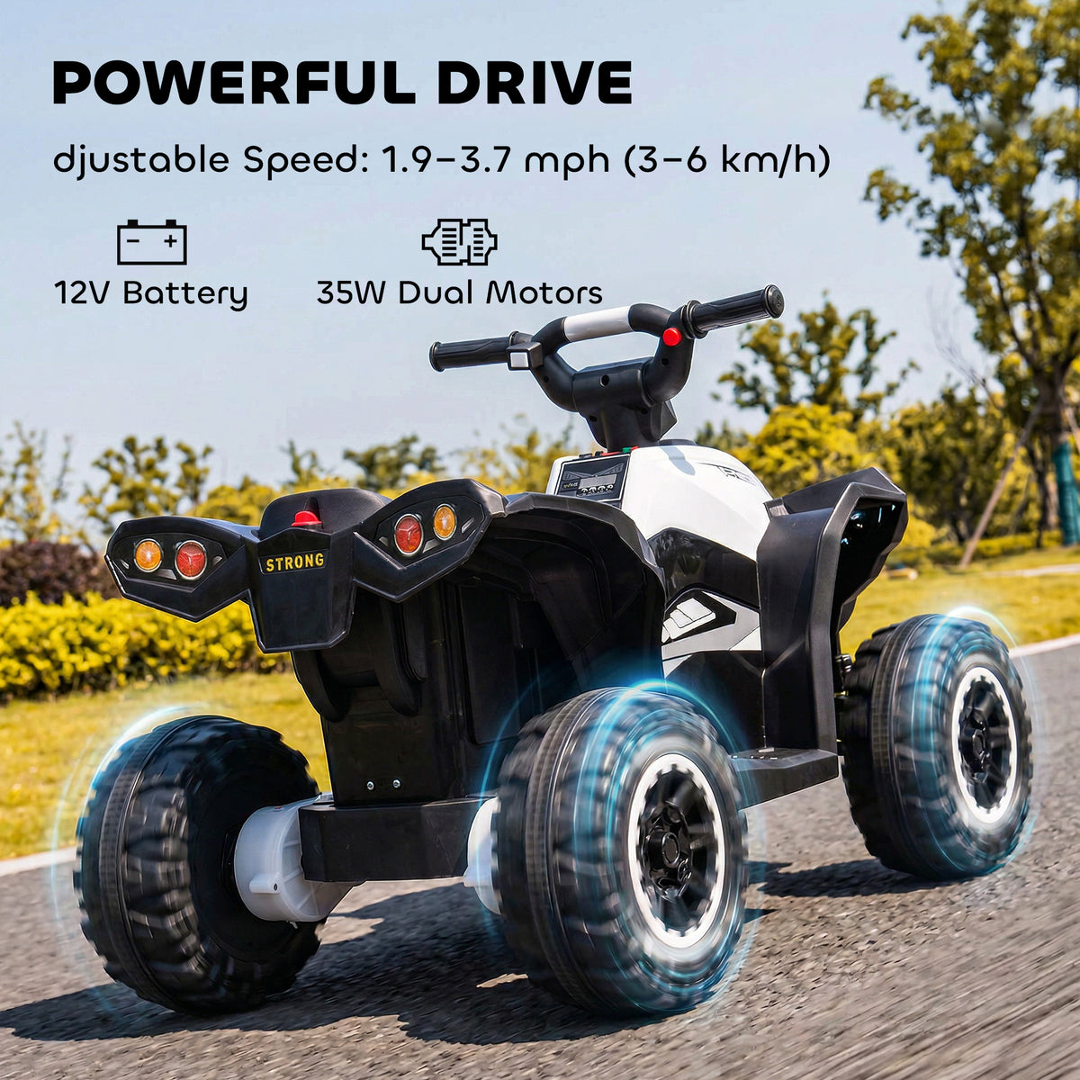 Aosom Kids 4 Wheeler Quad with Music, Headlights, High & Low Speed, Kids ATV for 3-5 Years Old Boys & Girl, White