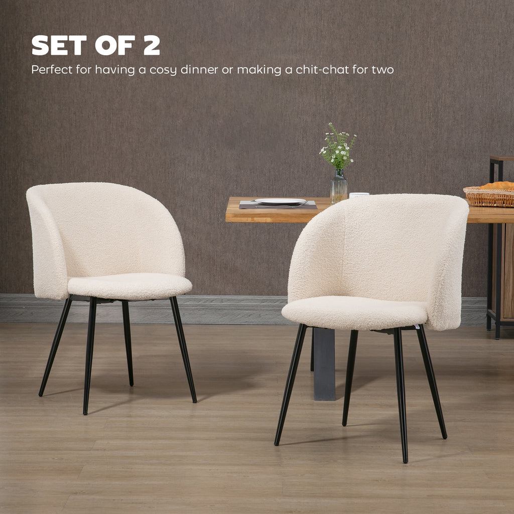 Dining Chairs Set of 2, Sherpa Fleece Upholstered Kitchen Chairs with Backrest and Steel Legs, Cream White