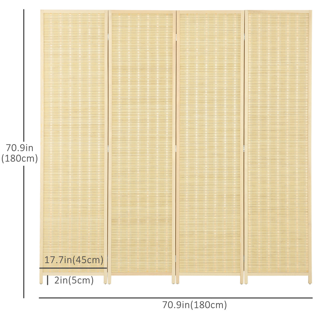 Woven Bamboo Room Divider, 4 Panel Folding Indoor Privacy Screens for Home Office, 71"x71"x0.6", Natural