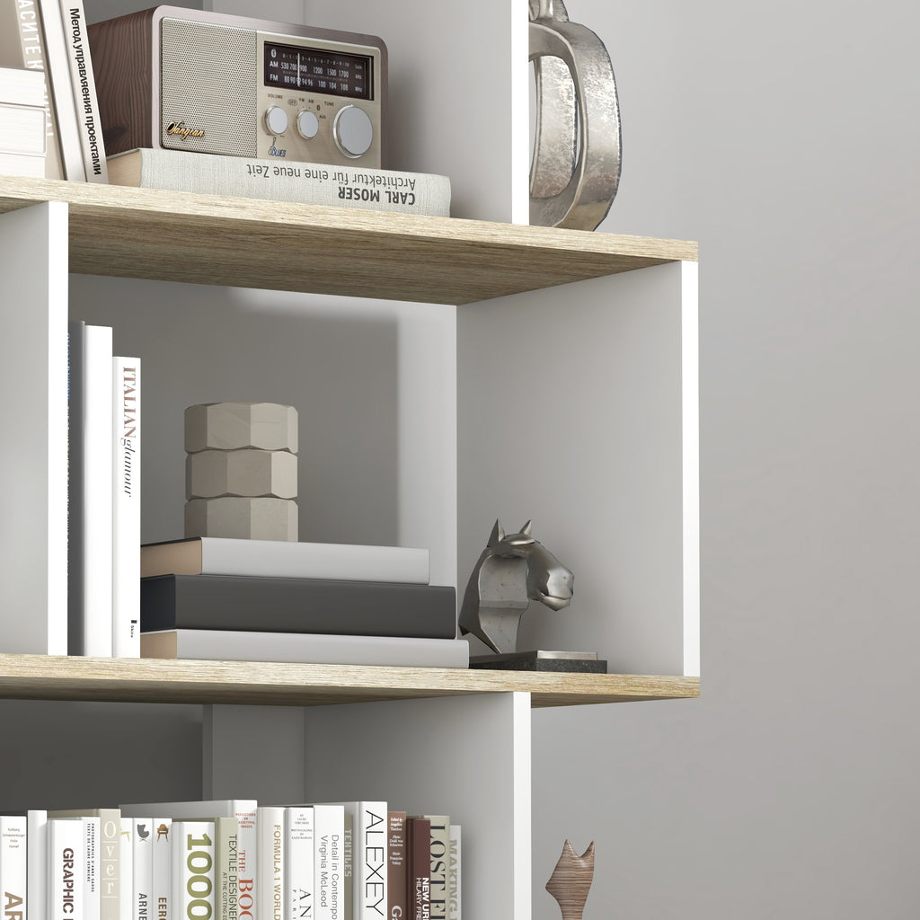 5-Tier Bookshelf, Geometric S Shaped Bookcase, Tall Narrow Display Shelf for for Living Room, Study Room, White