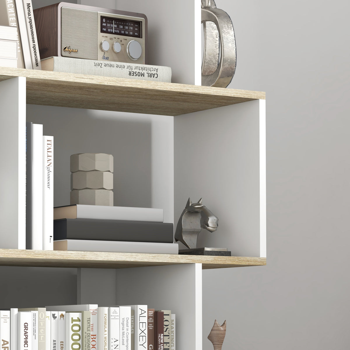 5-Tier Bookshelf, Geometric S Shaped Bookcase, Tall Narrow Display Shelf for for Living Room, Study Room, White