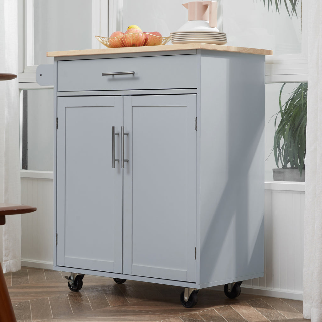 Rolling Kitchen Island Cart with Wood Top, Enough Storage Drawer Space with Towel Bar Rack Shelves, Portable Kitchen Utility Serving Cart Trolley on Wheels, Black