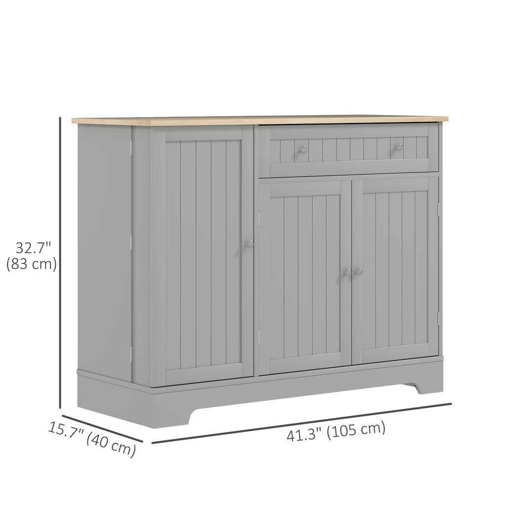 Modern Sideboard Cabinet, 41" Kitchen Buffet Cabinet with Drawer, Adjustable Shelf, 3 Doors for Dining Room, Grey