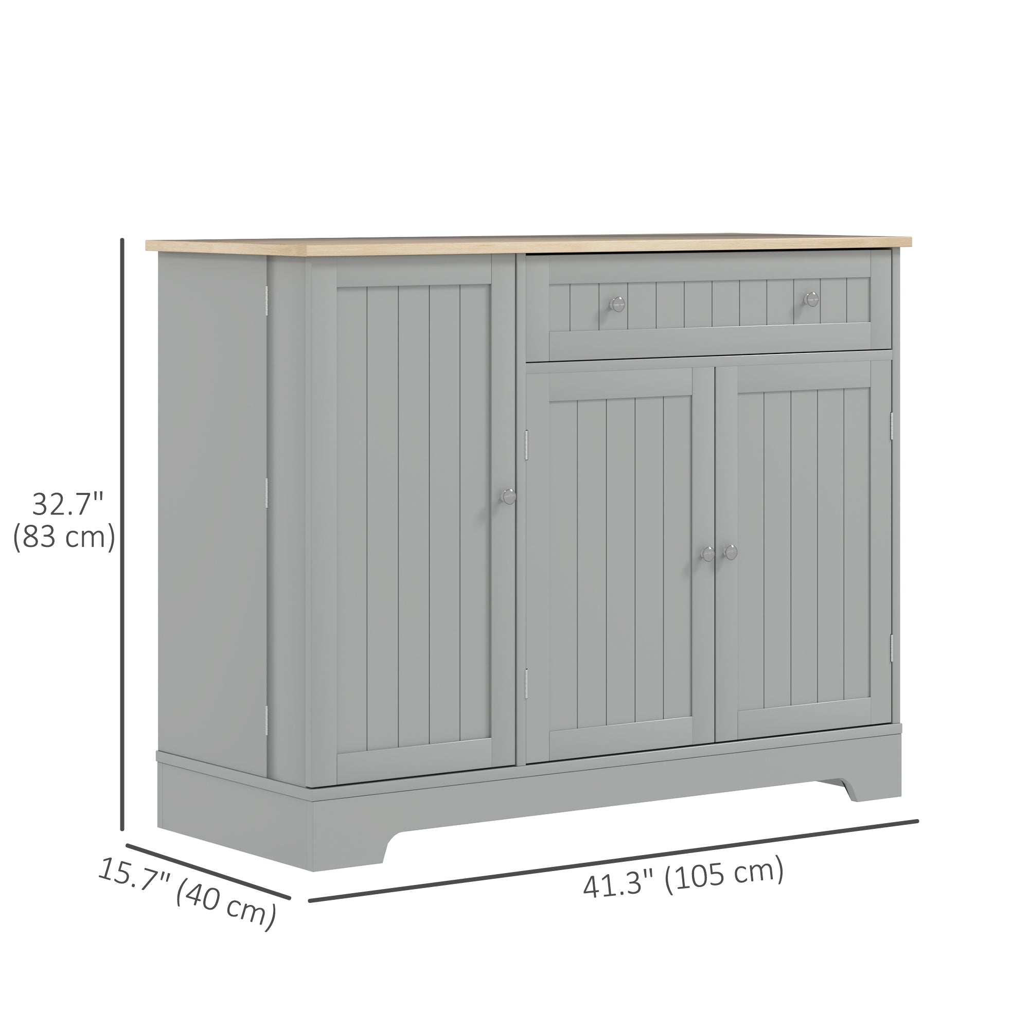 Modern Sideboard Cabinet, 41" Kitchen Buffet Cabinet with Drawer, Adjustable Shelf, 3 Doors for Dining Room, Grey