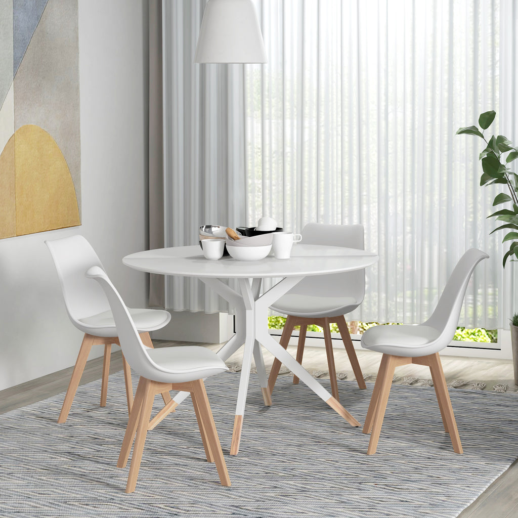 Modern Dining Table Chairs Set of 4, Rubber Wood Kitchen Table Chairs with PU Leather Cushion for Living Room, Bedroom