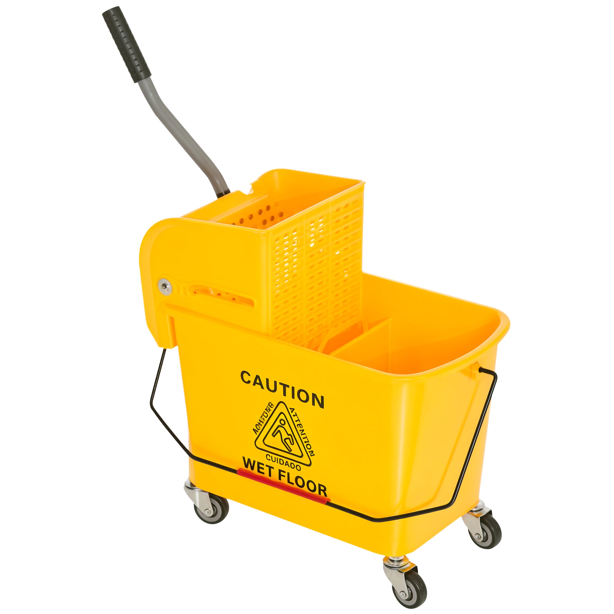 Compact Mop Bucket with Wringer, Mop Bucket on Wheels, 5 Gallon, Separate Dirty and Clean Water, Yellow