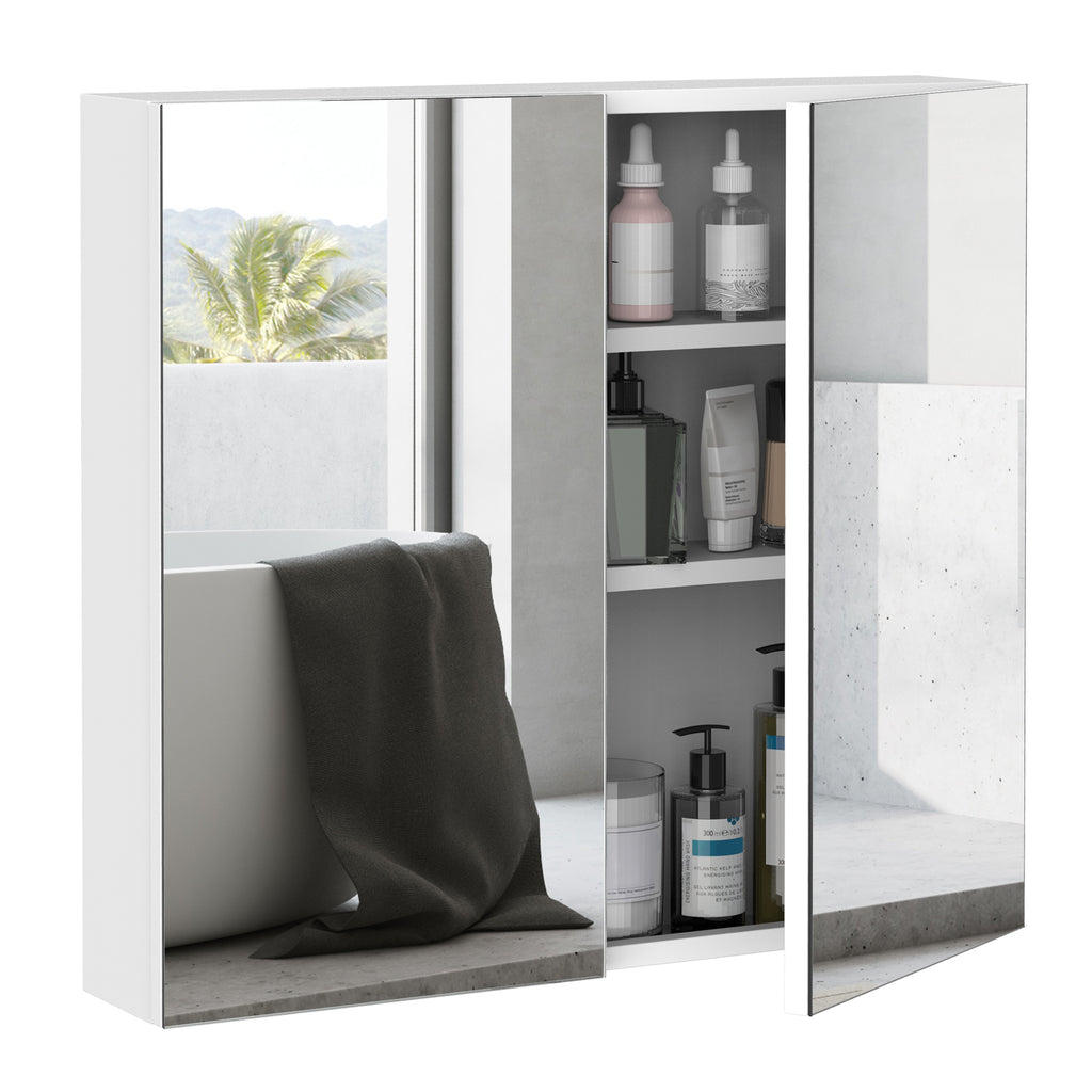 Wall Mounted Mirror Cabinet, Bathroom Medicine Cabinet with Mirror, 2 Doors and 3-tier Shelving, White