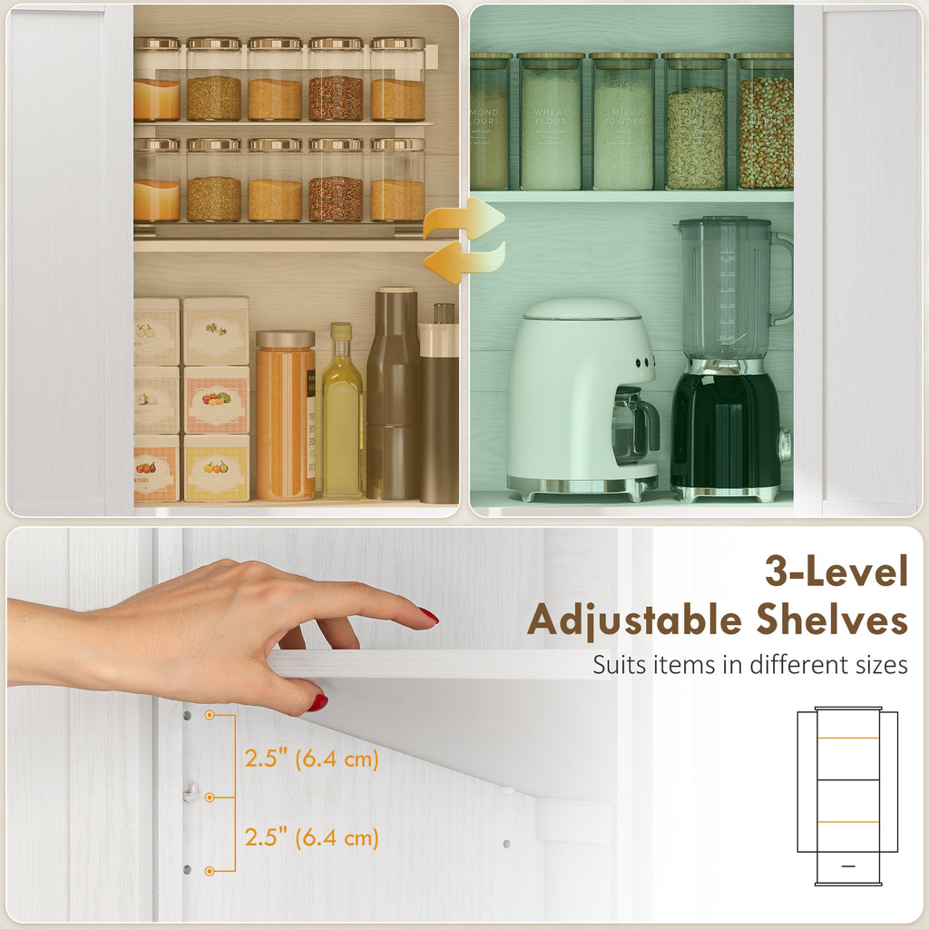 71" Pantry Cabinet, Kitchen Storage Cabinet with Adjustable Shelves, 2 Doors and Drawer for Dining Room, White