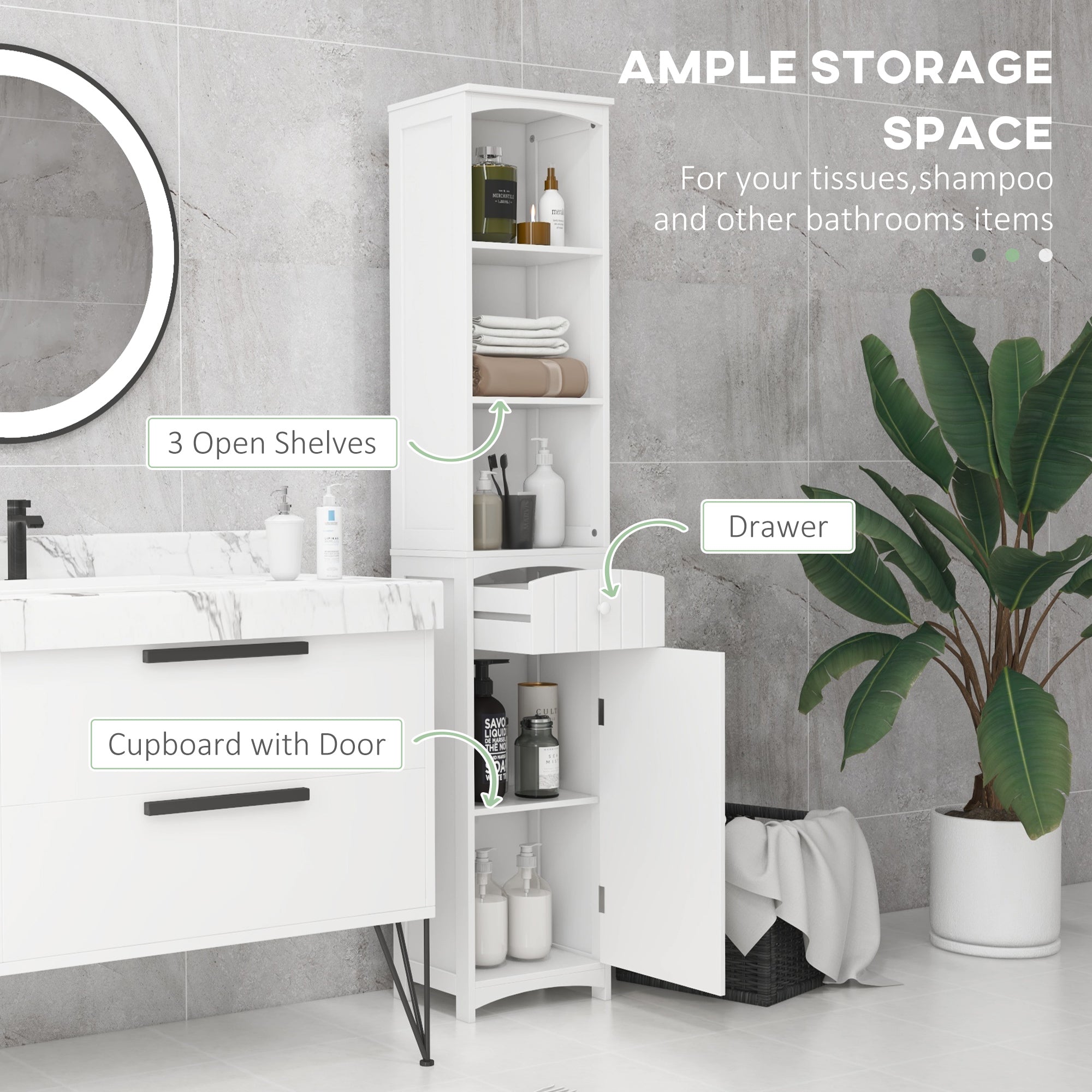Tall Wooden Bathroom Cabinet Storage Organizer Kitchen Bedroom Decorative