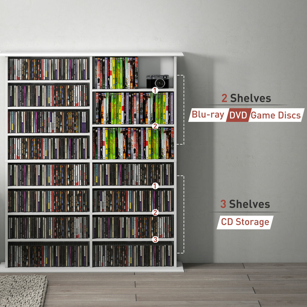 8-Tier DVD Shelf with 12 Adjustable Shelves, Double CD Shelf, Holds 720 CDs, 396 DVDs or 396 Blu-rays, Black