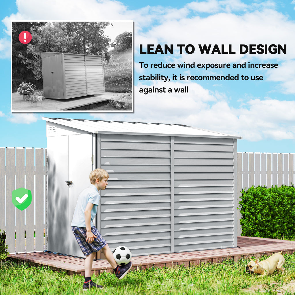 4.6' x 9' Steel Outdoor Storage Shed, Lean to Shed, Metal Tool House with Foundation Kit, Lockable Doors, Gloves and 2 Air Vents for Backyard, Patio, Lawn, Grey