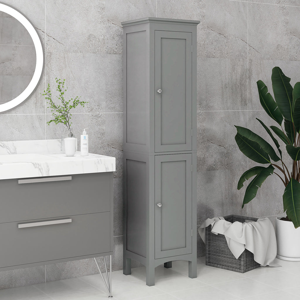 Tall Bathroom Cabinet, Freestanding Storage Organizer with Adjustable Shelves and Cupboards, 15" x 13" x 63", White