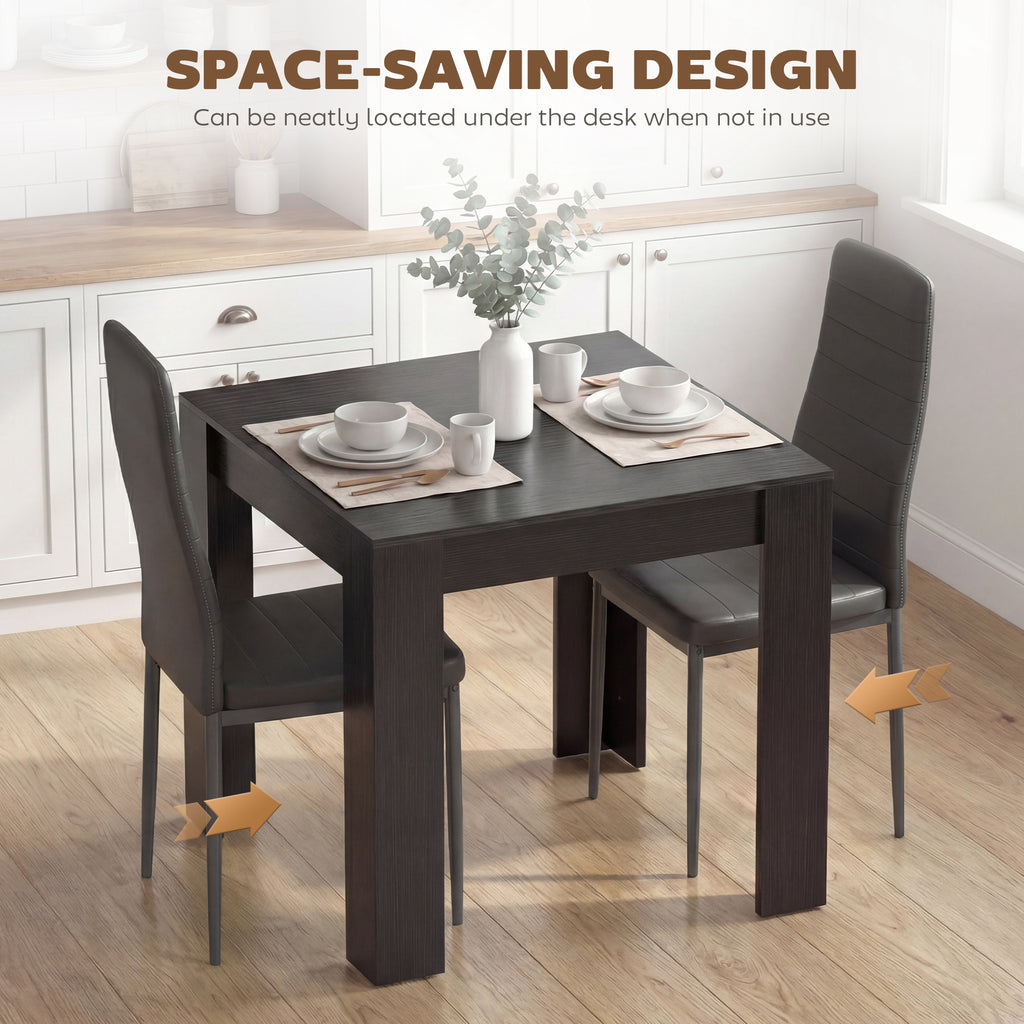 Dining Table Set for 2, Square Kitchen Table and Chairs, Dining Room Table and PU Leather Upholstered Chairs, Black