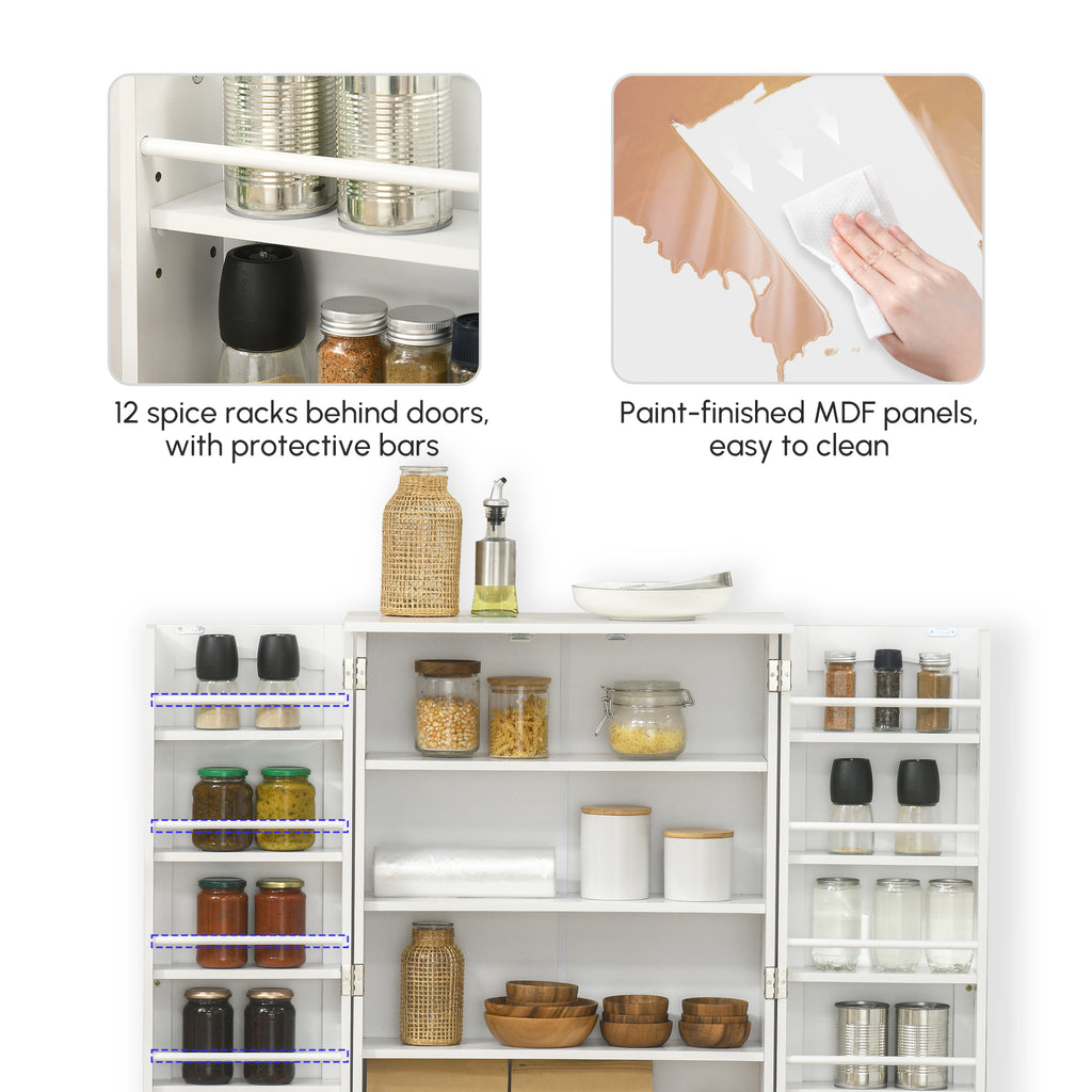 Freestanding Pantry Cabinet 41 Inch Kitchen Pantry with Spice Racks and Adjustable Shelves for Home Use, White