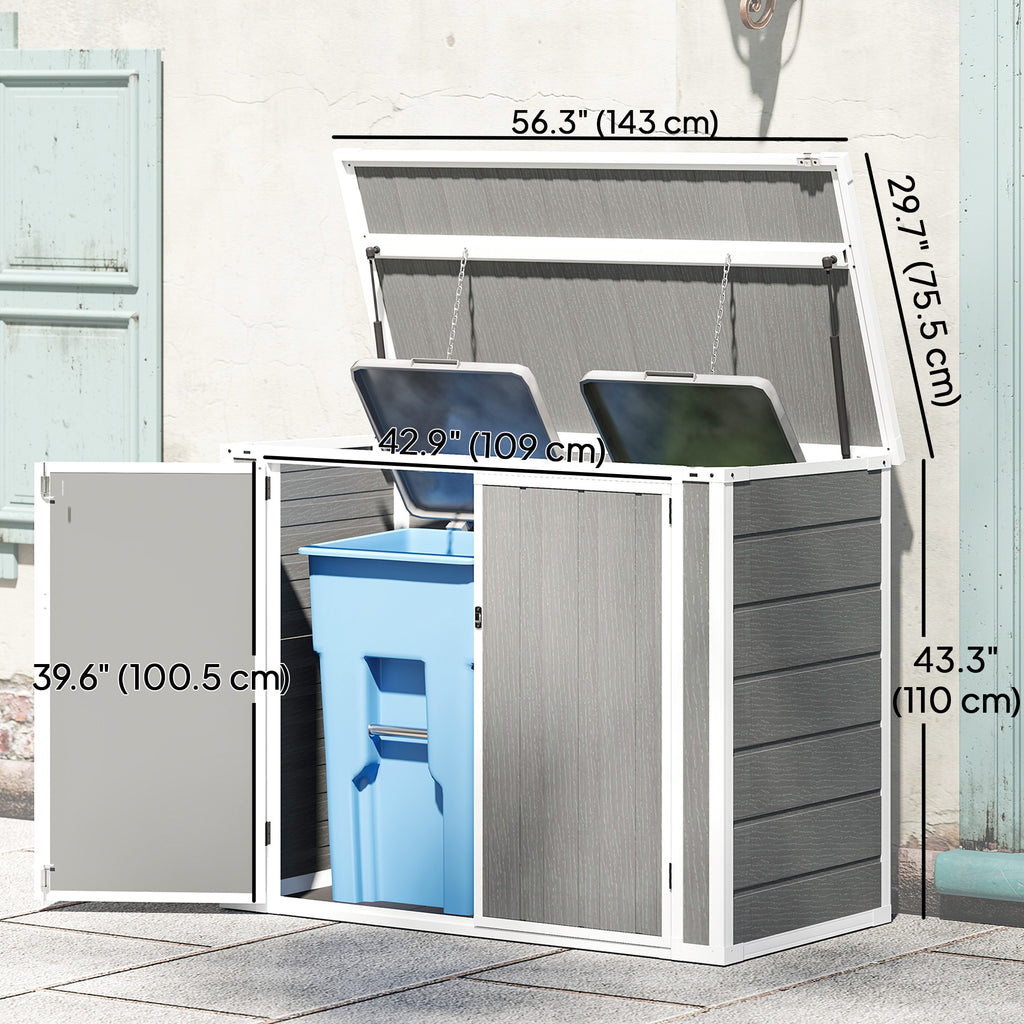 41 Cu. Ft. Outdoor Storage Shed, Outdoor Horizontal Trash Can Storage with Chain Lid, Lockable Storage Box, Grey