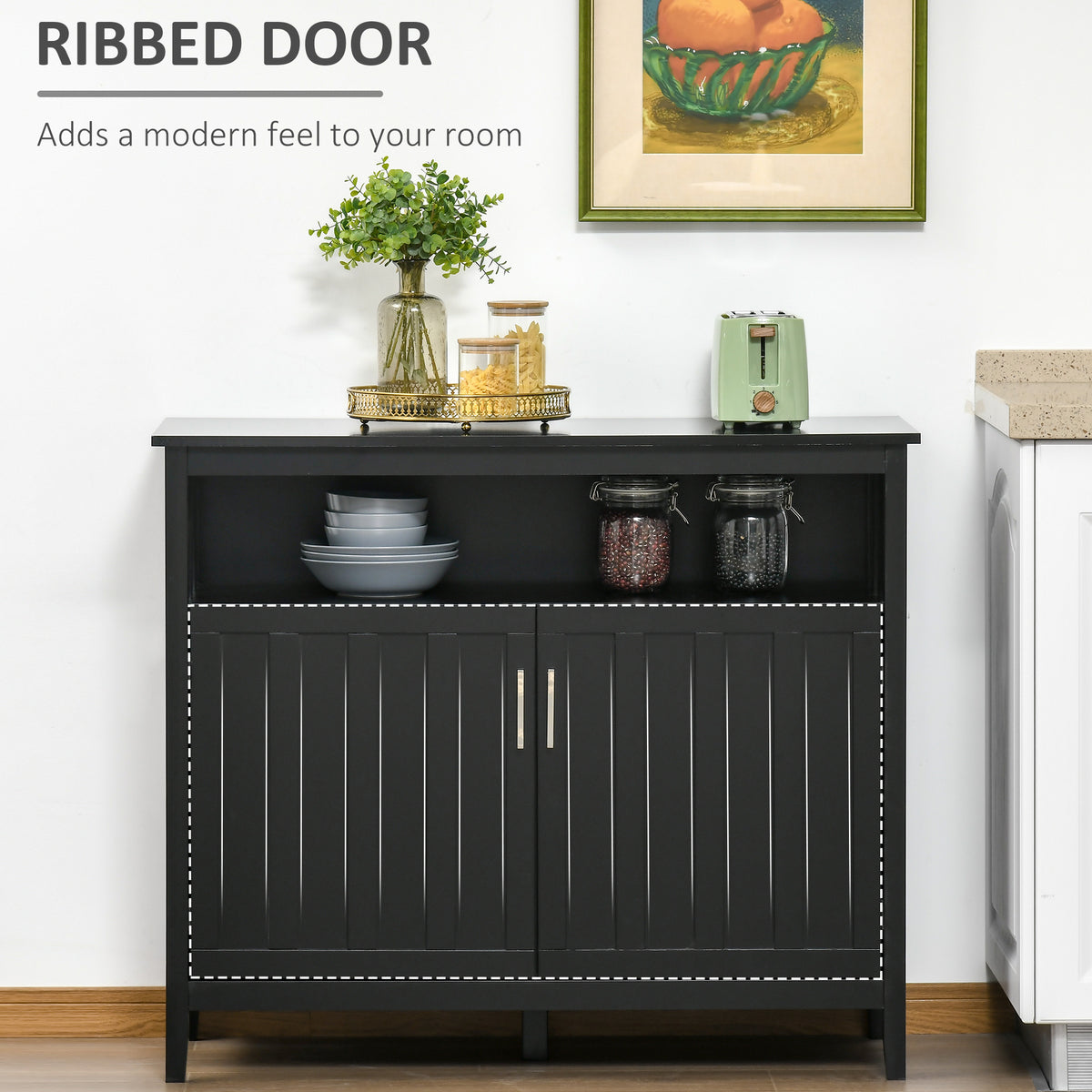 Sideboard Buffet Server Storage Cabinet Console Table with 2 Doors and Adjustable Shelves for Kitchen & Dining Room, Black
