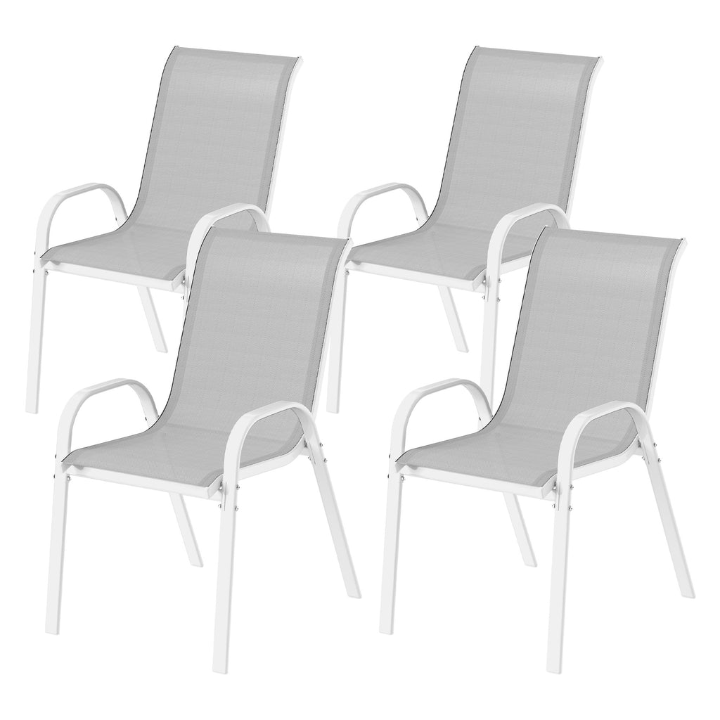 Set of 4 Outdoor Dining Chairs, Stackable Lawn Chairs with High Back, Breathable Mesh Seat for Garden Porch, Black