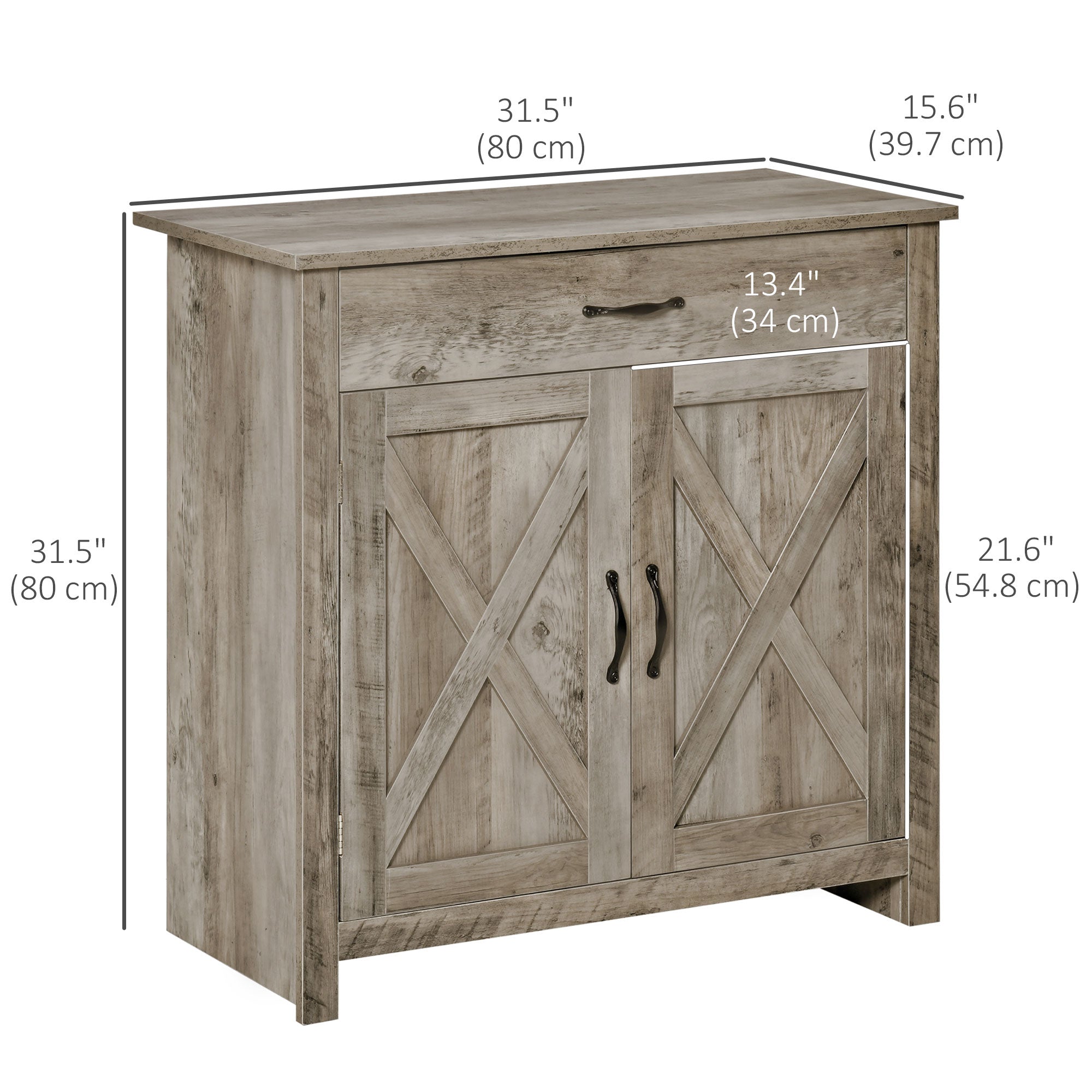 Farmhouse Sideboard Buffet Cabinet, Storage Cabinet with Barn Doors, Ash Grey