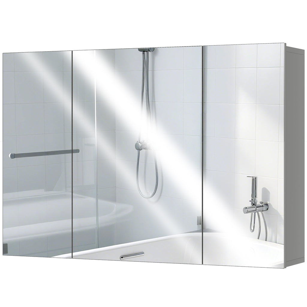 28" x 24" Wall Mounted Mirror Cabinet, Bathroom Medicine Cabinet with Mirror, 3 Doors and Adjustable Shelves, White