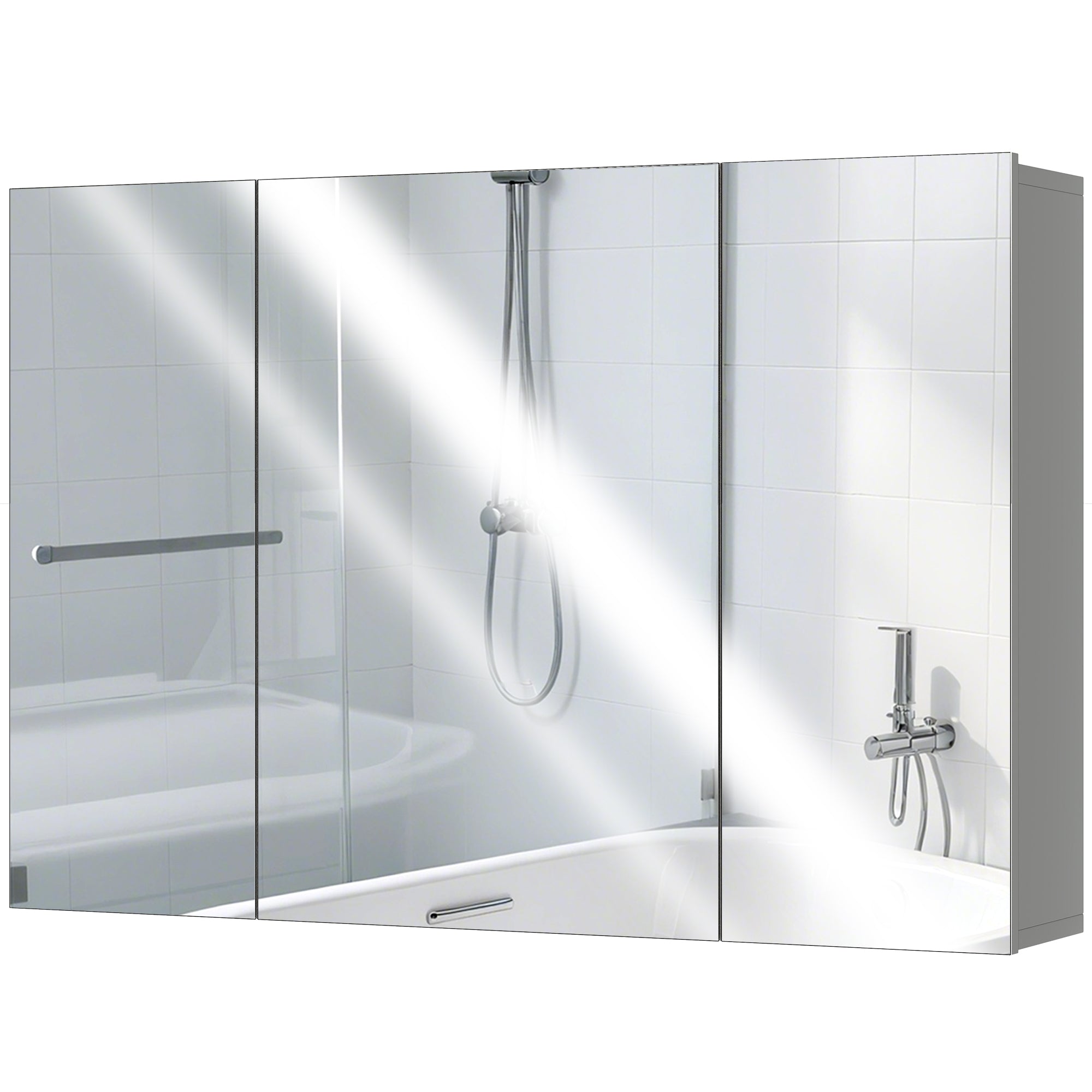 28" x 24" Wall Mounted Mirror Cabinet, Bathroom Medicine Cabinet with Mirror, 3 Doors and Adjustable Shelves, White