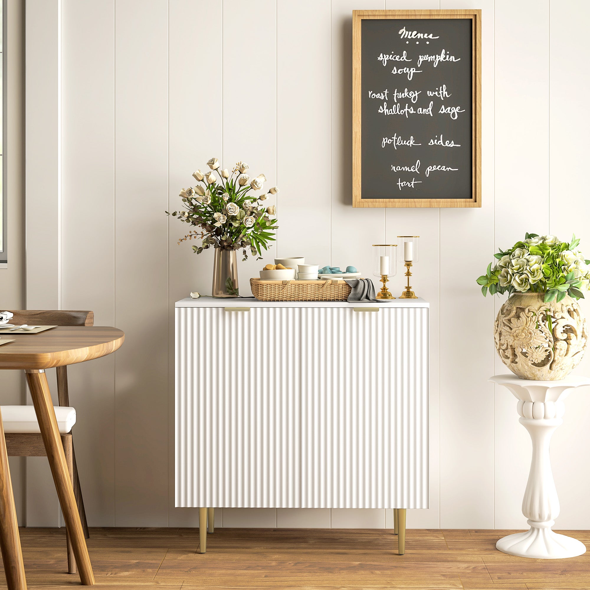 Modern Kitchen Storage Cabinet, Sideboard Buffet Cabinet with Adjustable Shelves and Metal Legs for Kitchen, Black