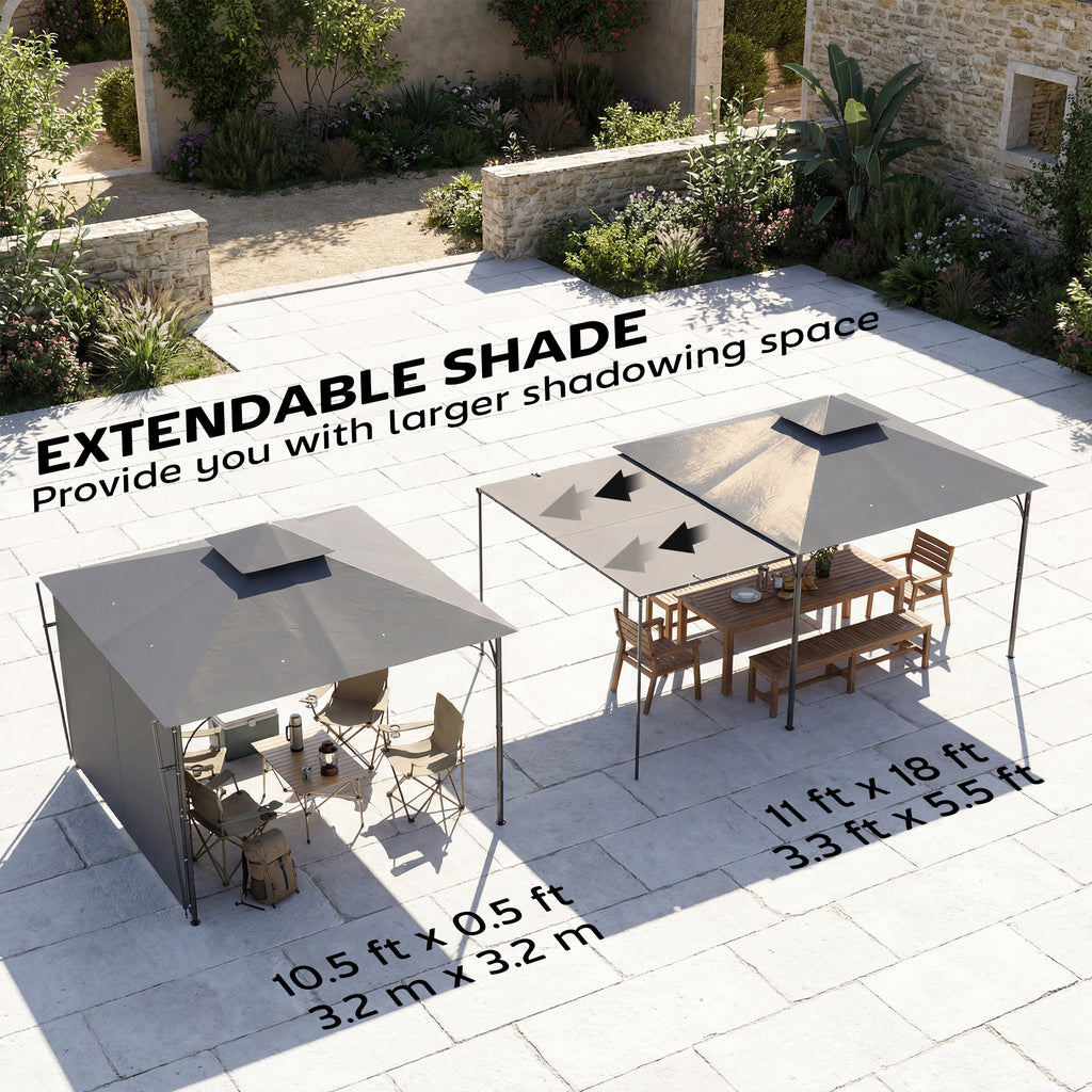 Patio Gazebo with Double Roof Outdoor Gazebo Canopy with Extendable Shade 126" x126" Dark Grey